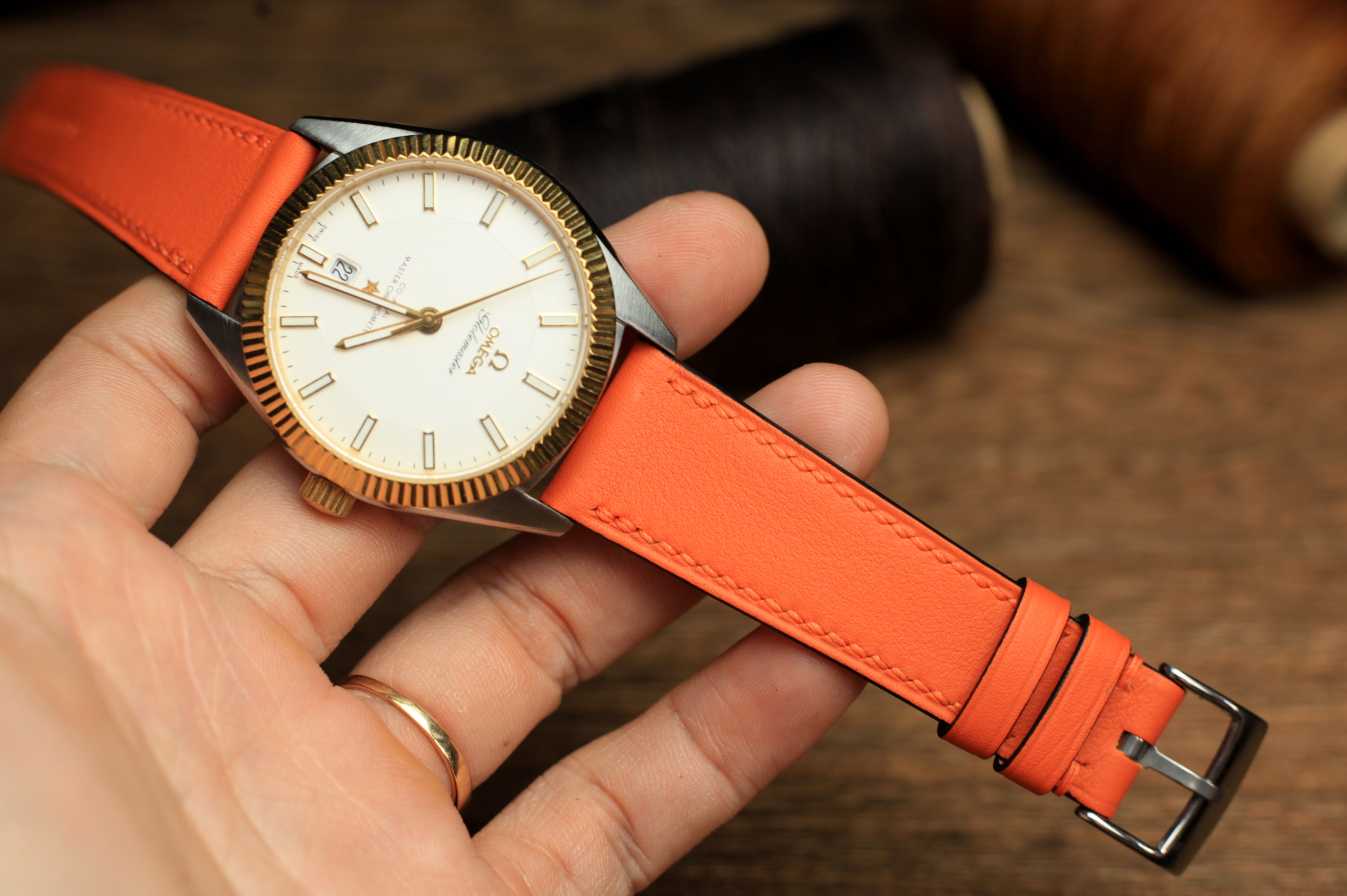Swift Orange Leather Handmade Watch Strap, Quick Release Spring Bar
