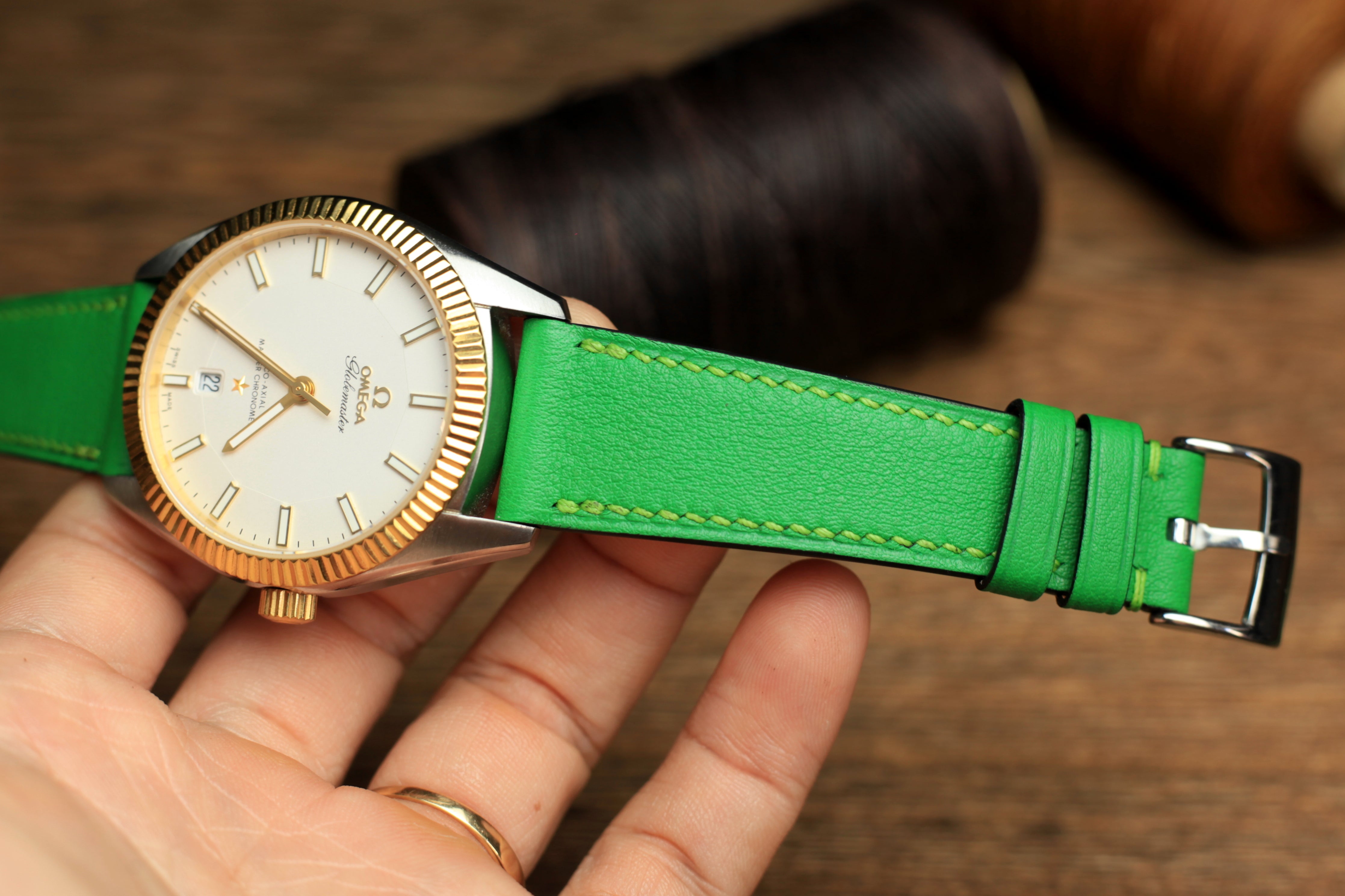 Swift Bamboo Green Leather Quick Release Watch Strap