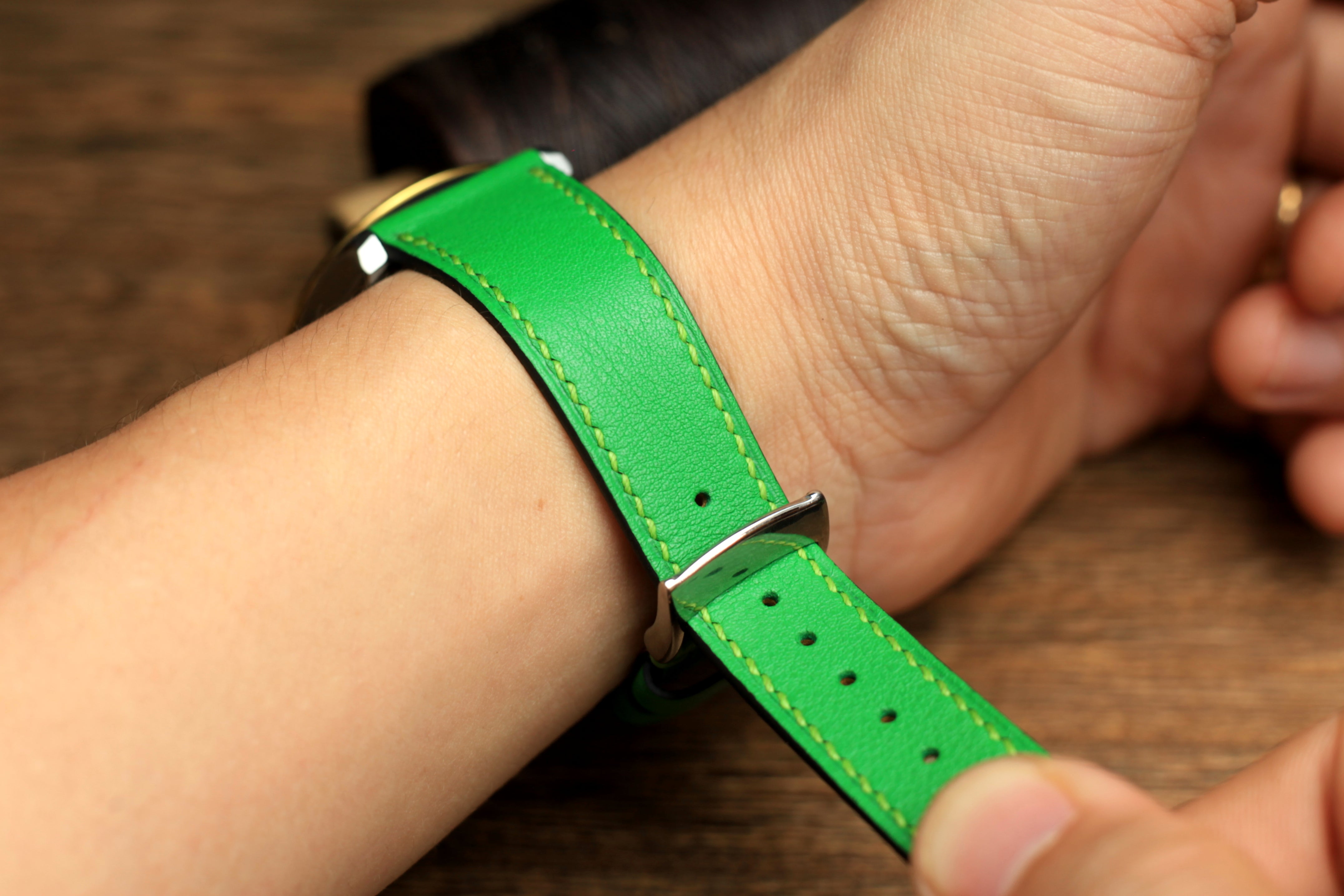 Swift Bamboo Green Leather Quick Release Watch Strap