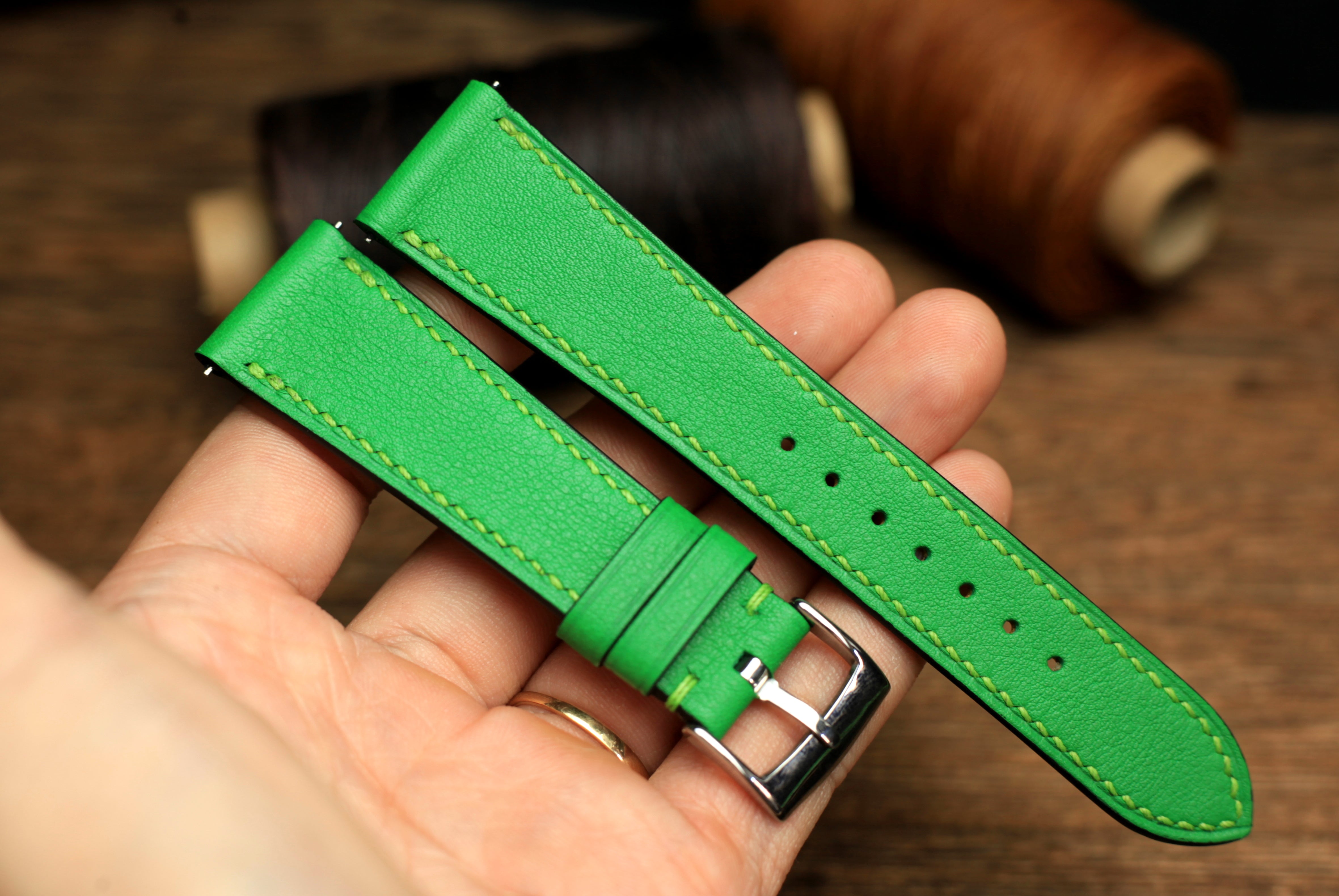 Swift Bamboo Green Leather Quick Release Watch Strap