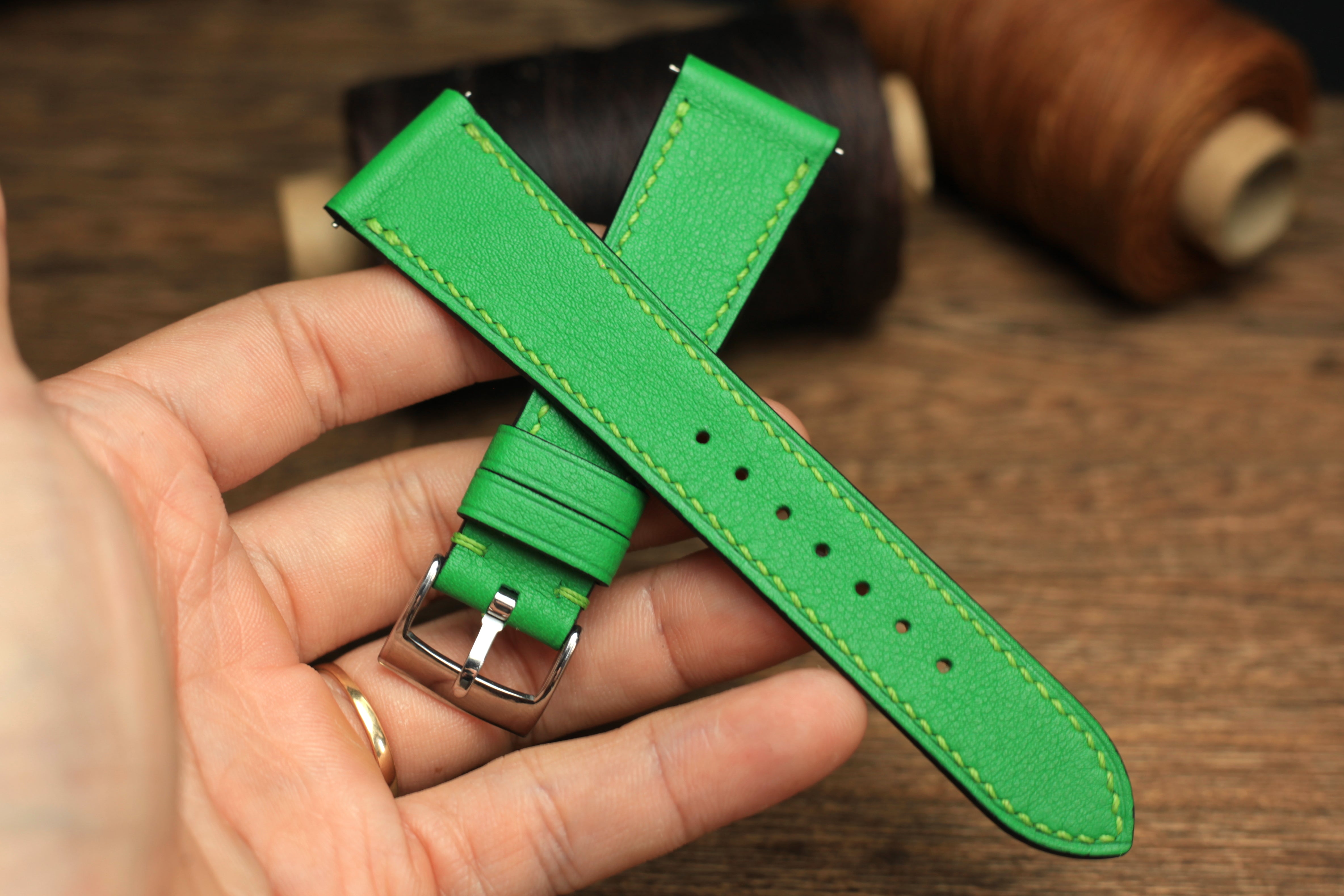 Swift Bamboo Green Leather Quick Release Watch Strap
