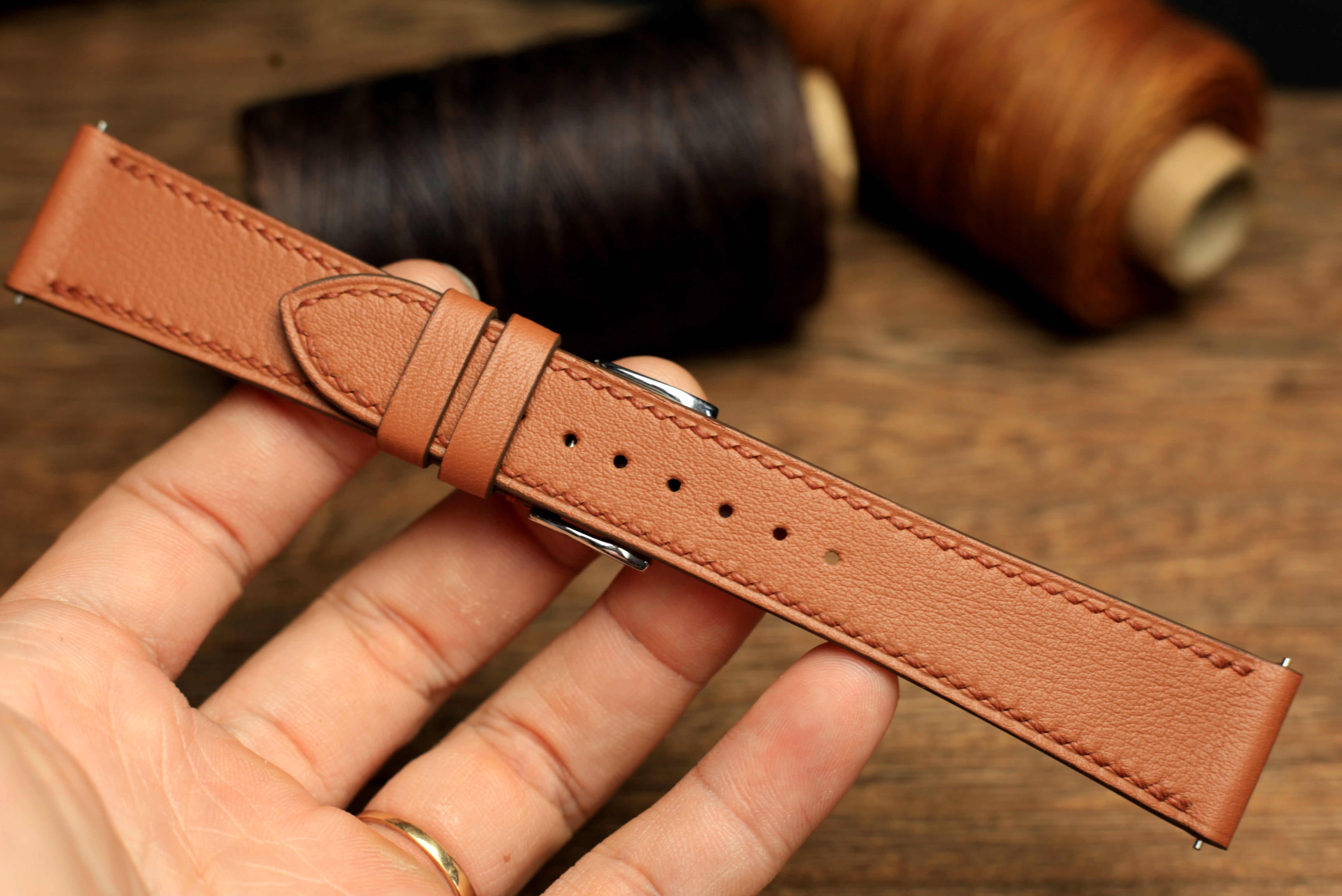 Swift Brown Leather Handmade Watch Strap, Quick Release Spring Bar