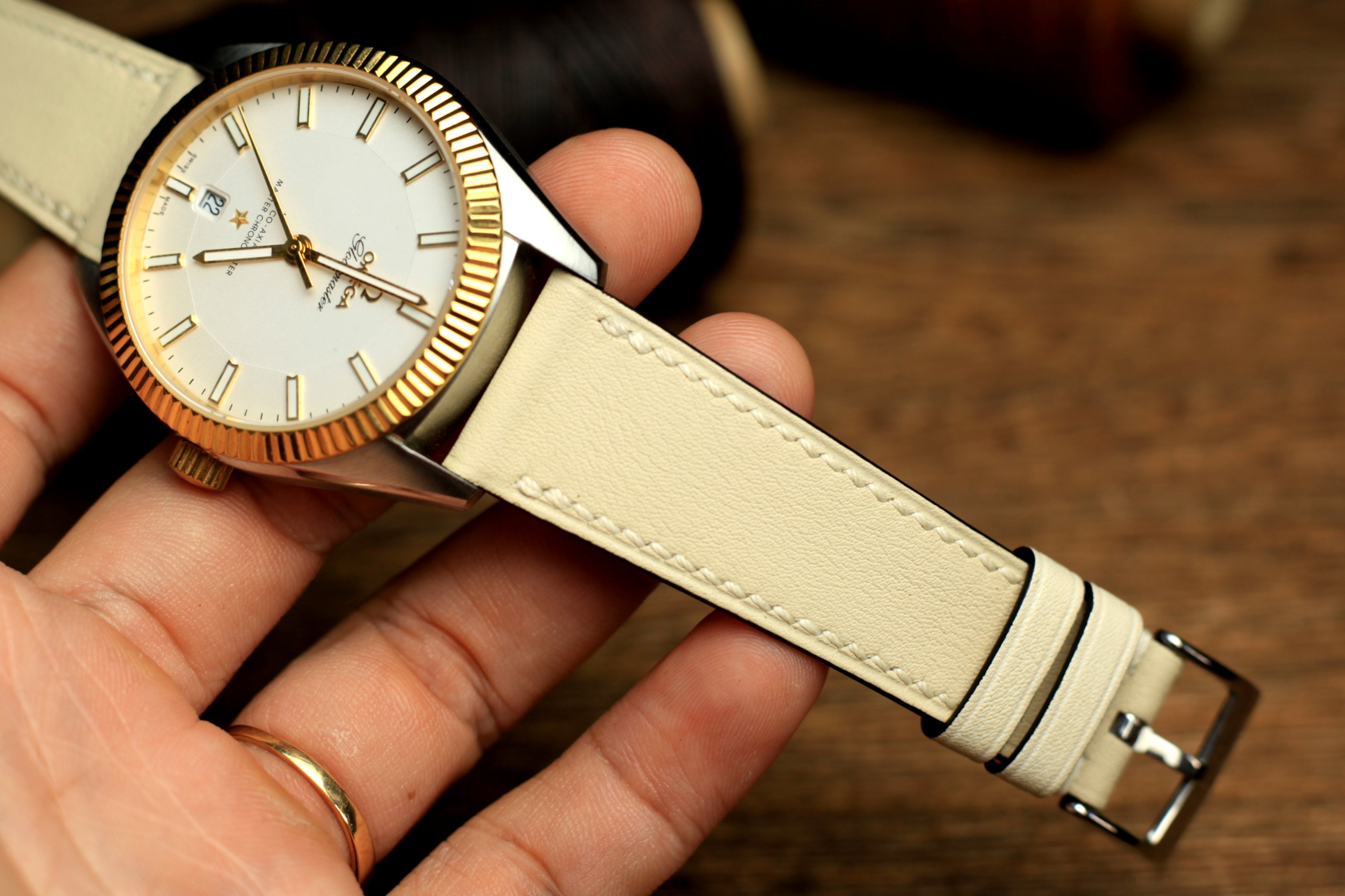 Swift Cream Leather Handmade Watch Strap, Quick Release Spring Bar