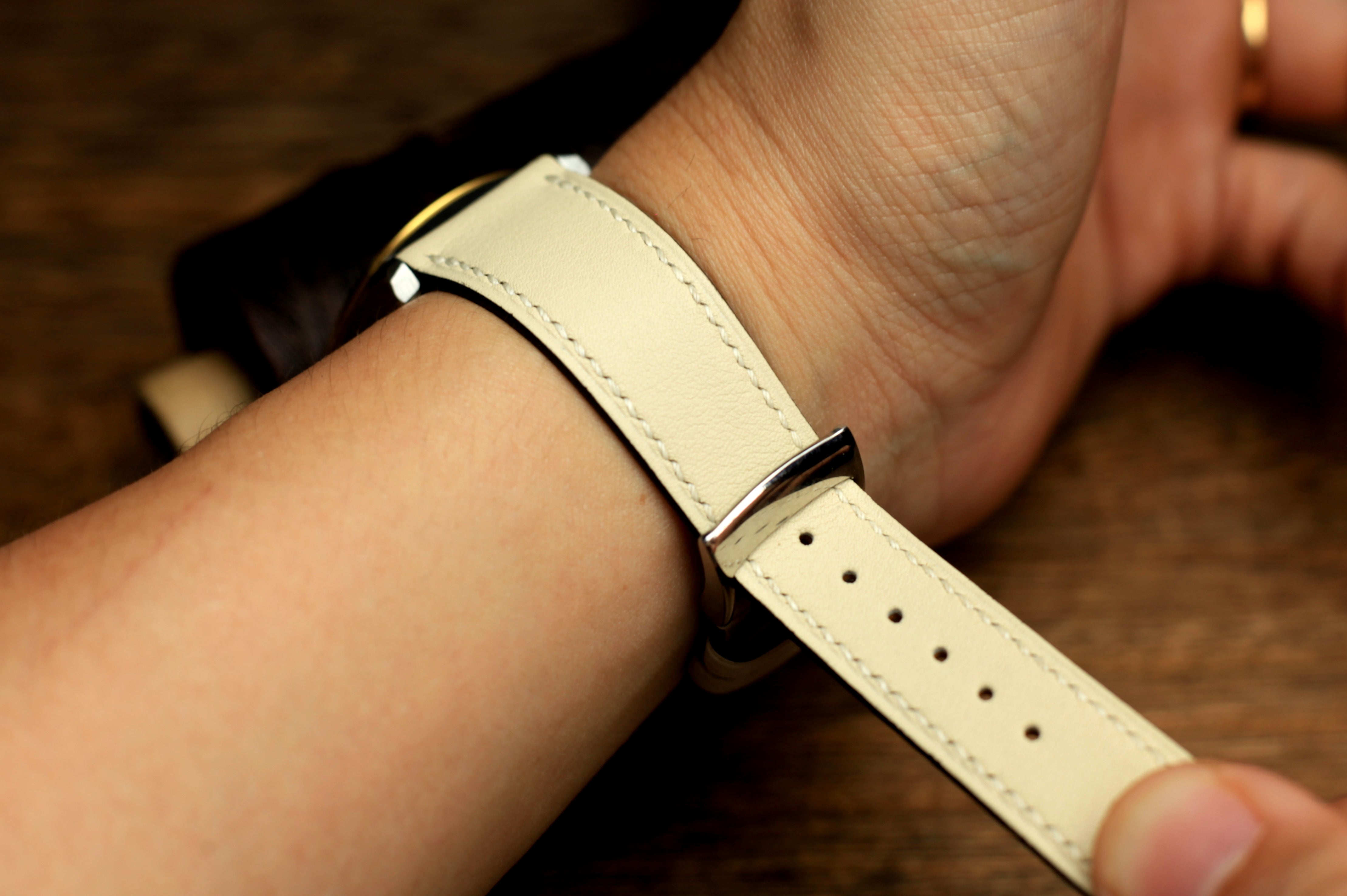 Swift Cream Leather Handmade Watch Strap, Quick Release Spring Bar