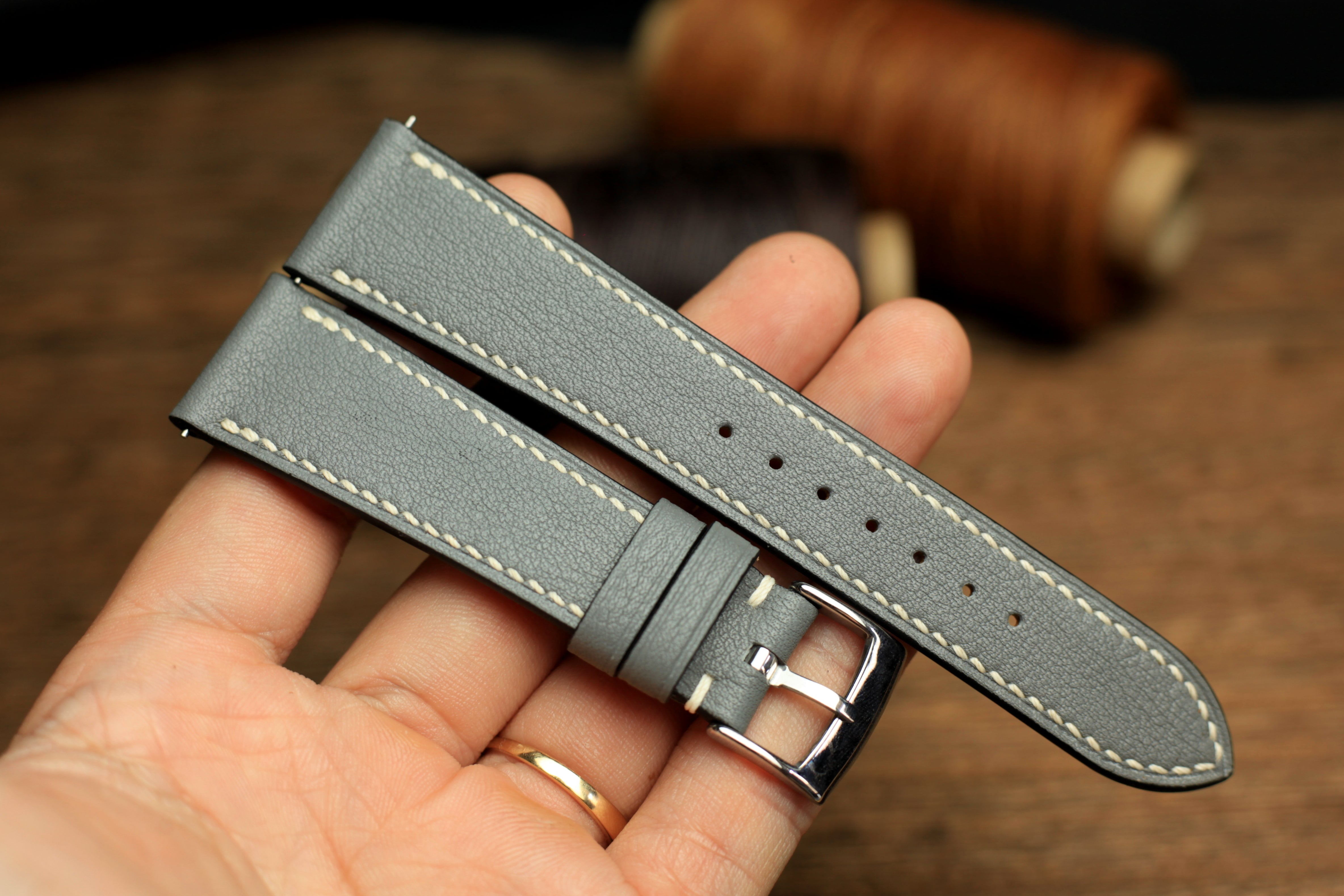 Swift Grey Leather Quick Release Watch Strap