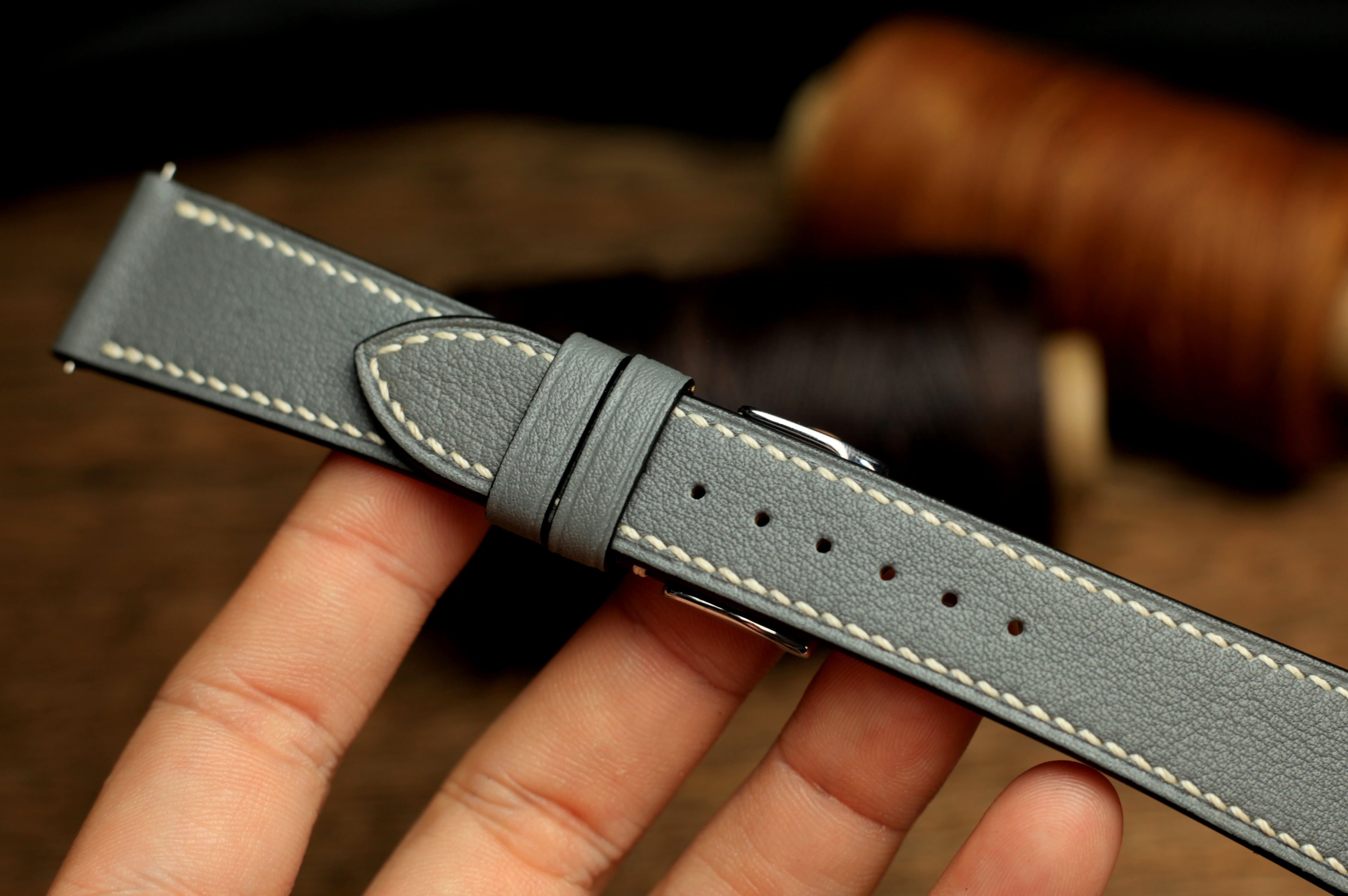 Swift Grey Leather Quick Release Watch Strap