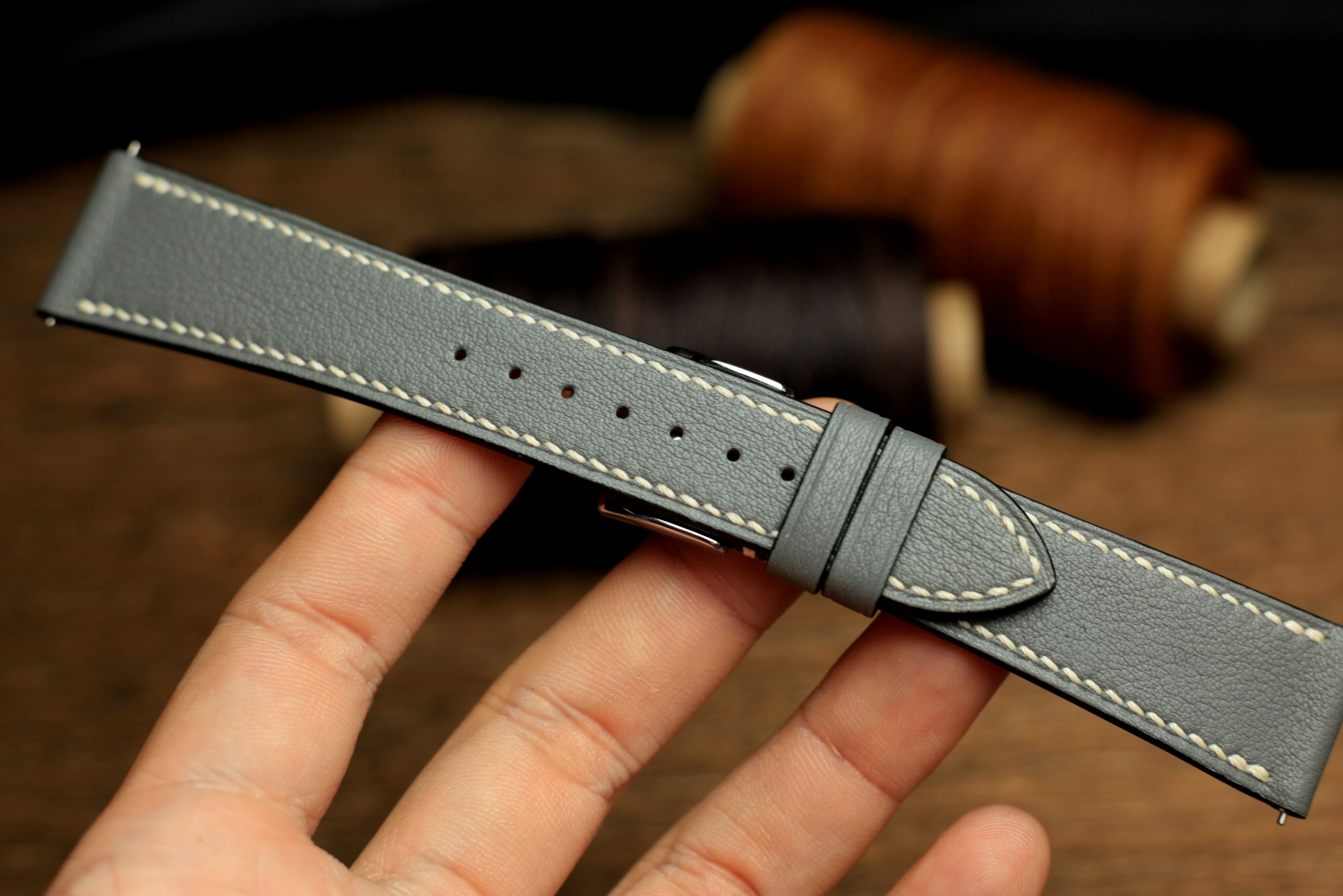 Swift Grey Leather Quick Release Watch Strap