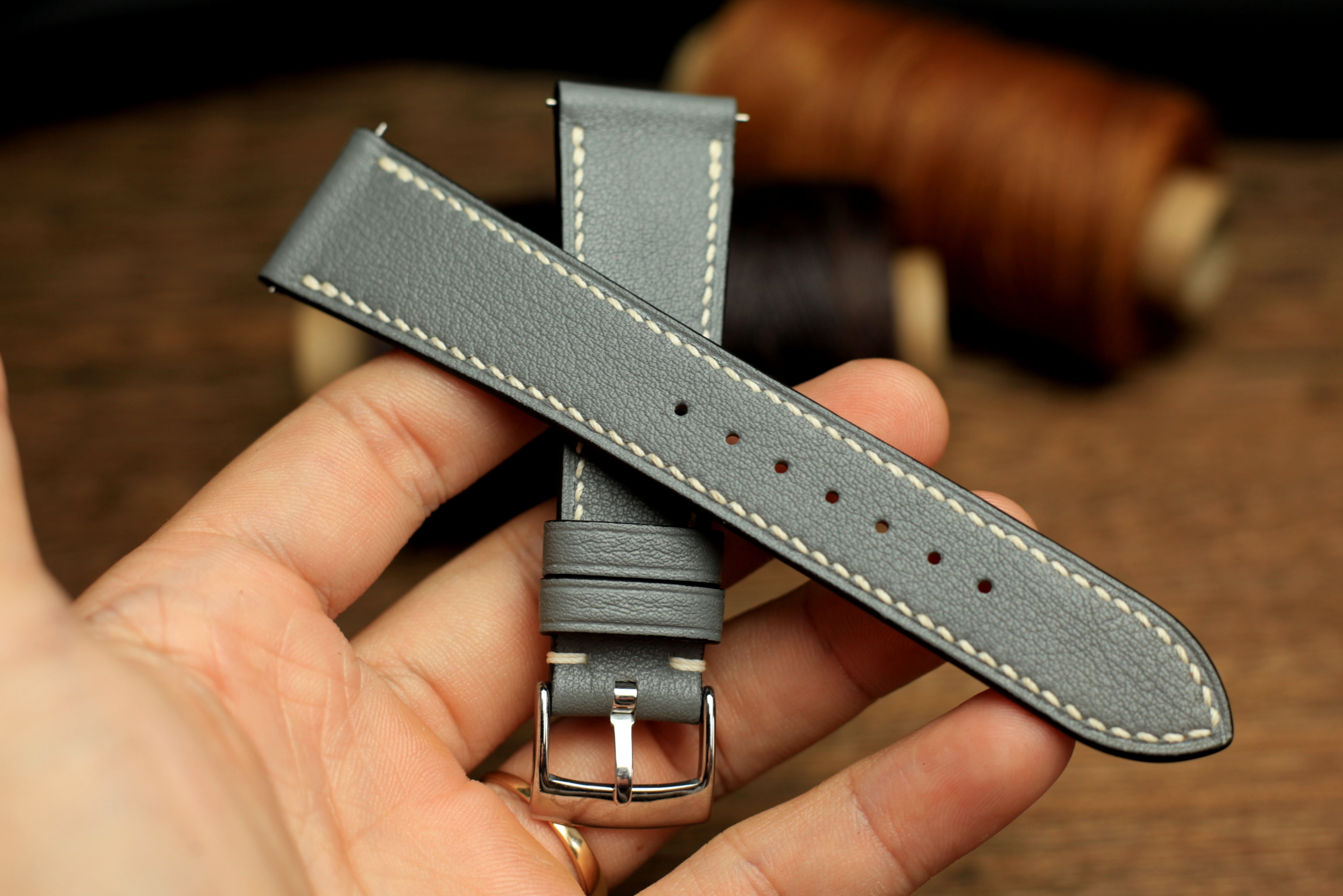 Swift Grey Leather Quick Release Watch Strap