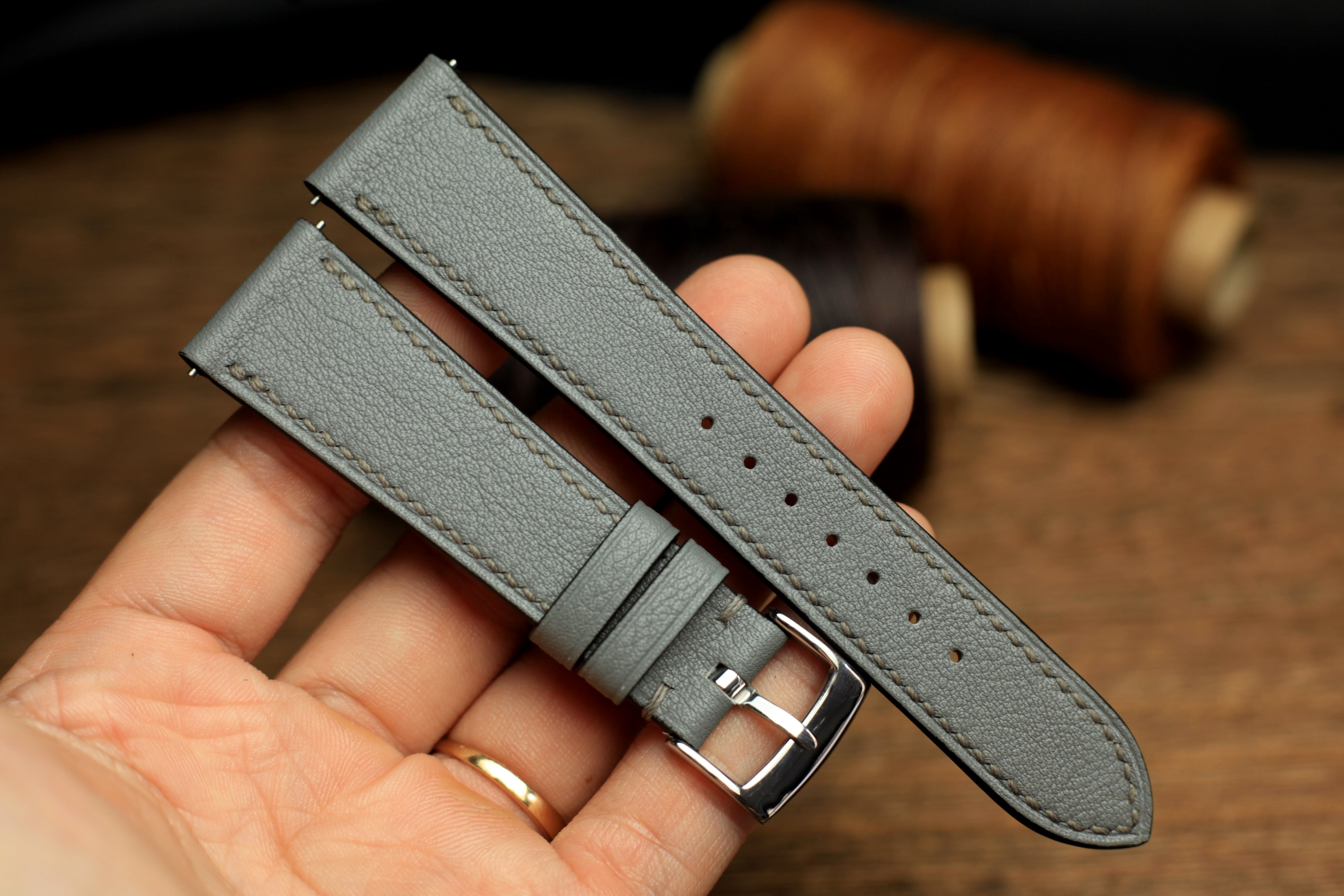 Swift Grey Leather Quick Release Watch Strap