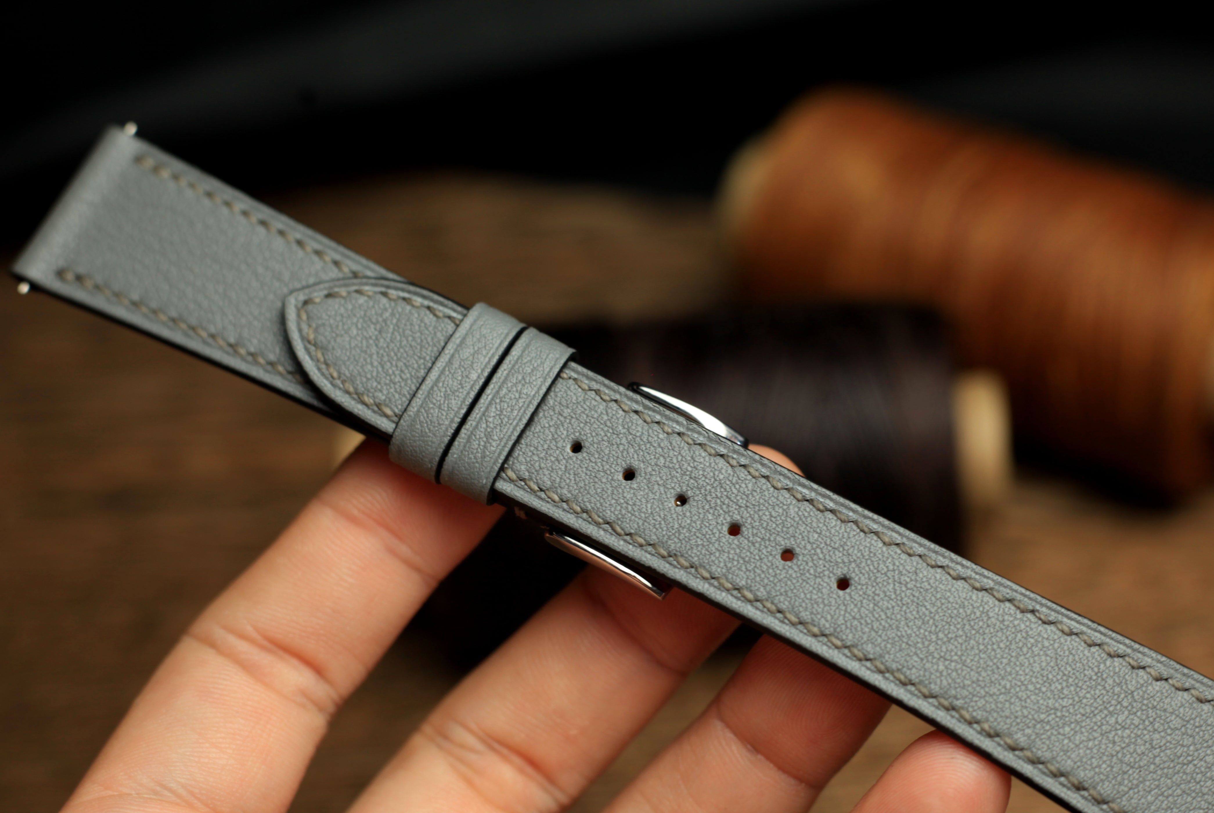 Swift Grey Leather Quick Release Watch Strap