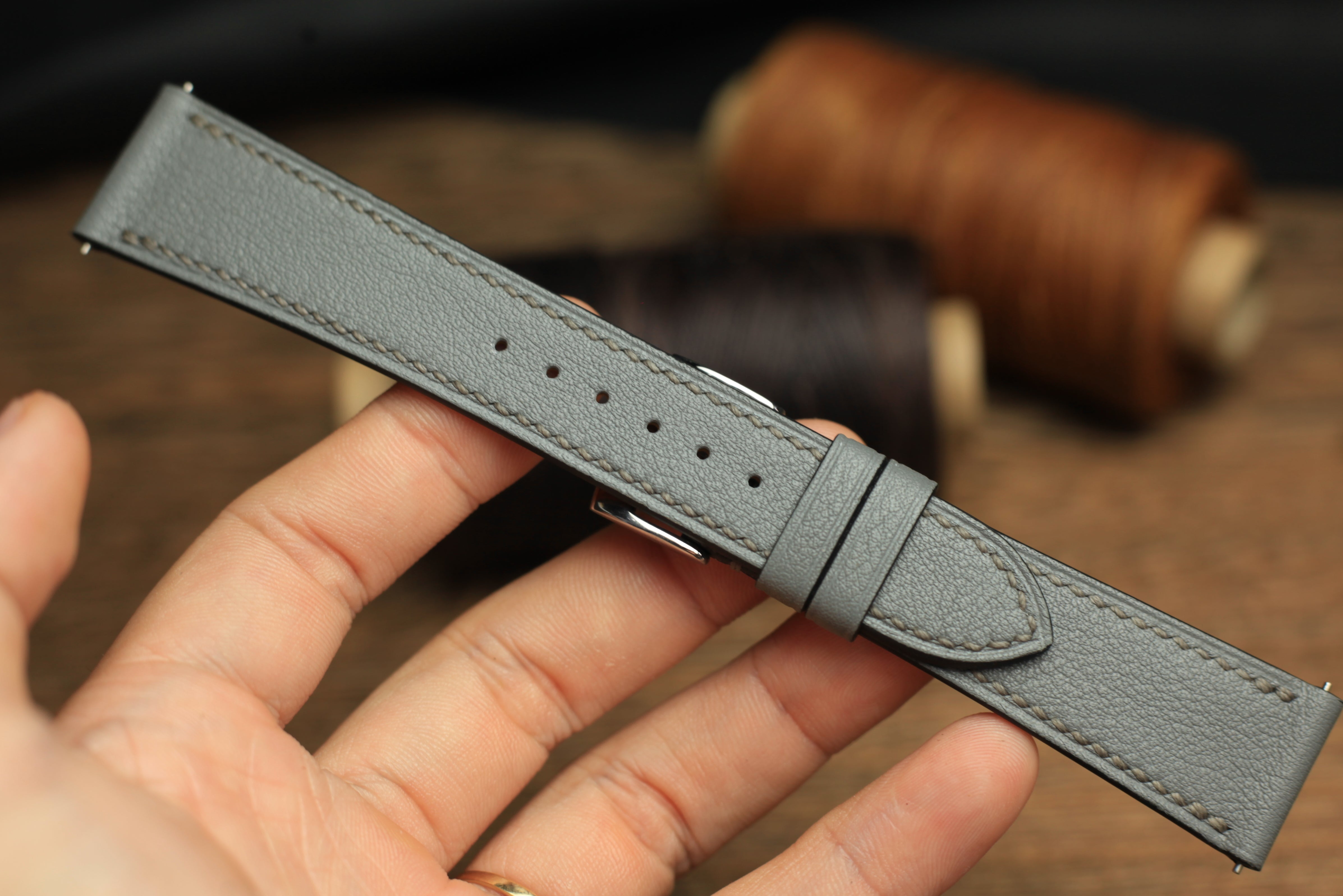 Swift Grey Leather Quick Release Watch Strap