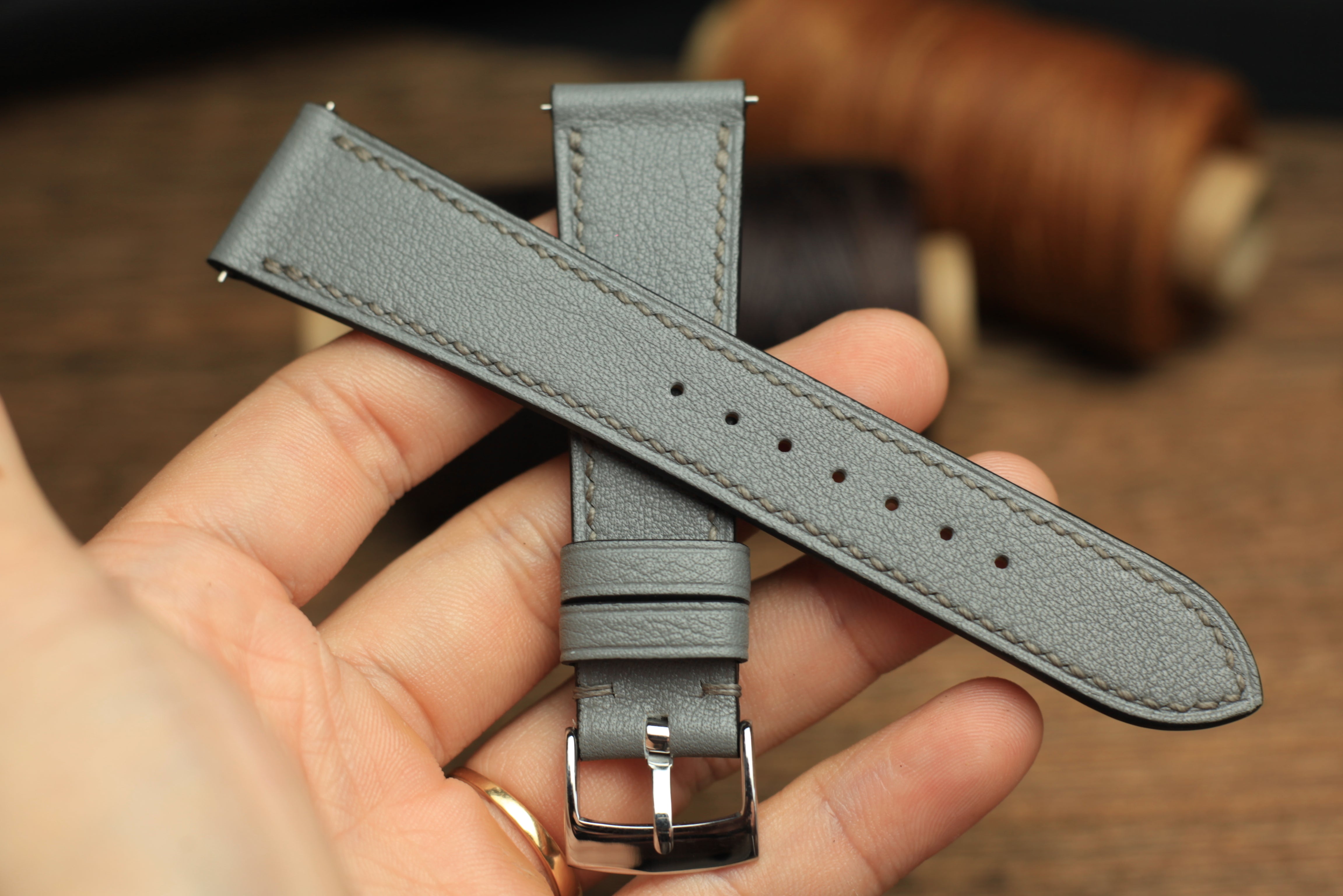 Swift Grey Leather Quick Release Watch Strap