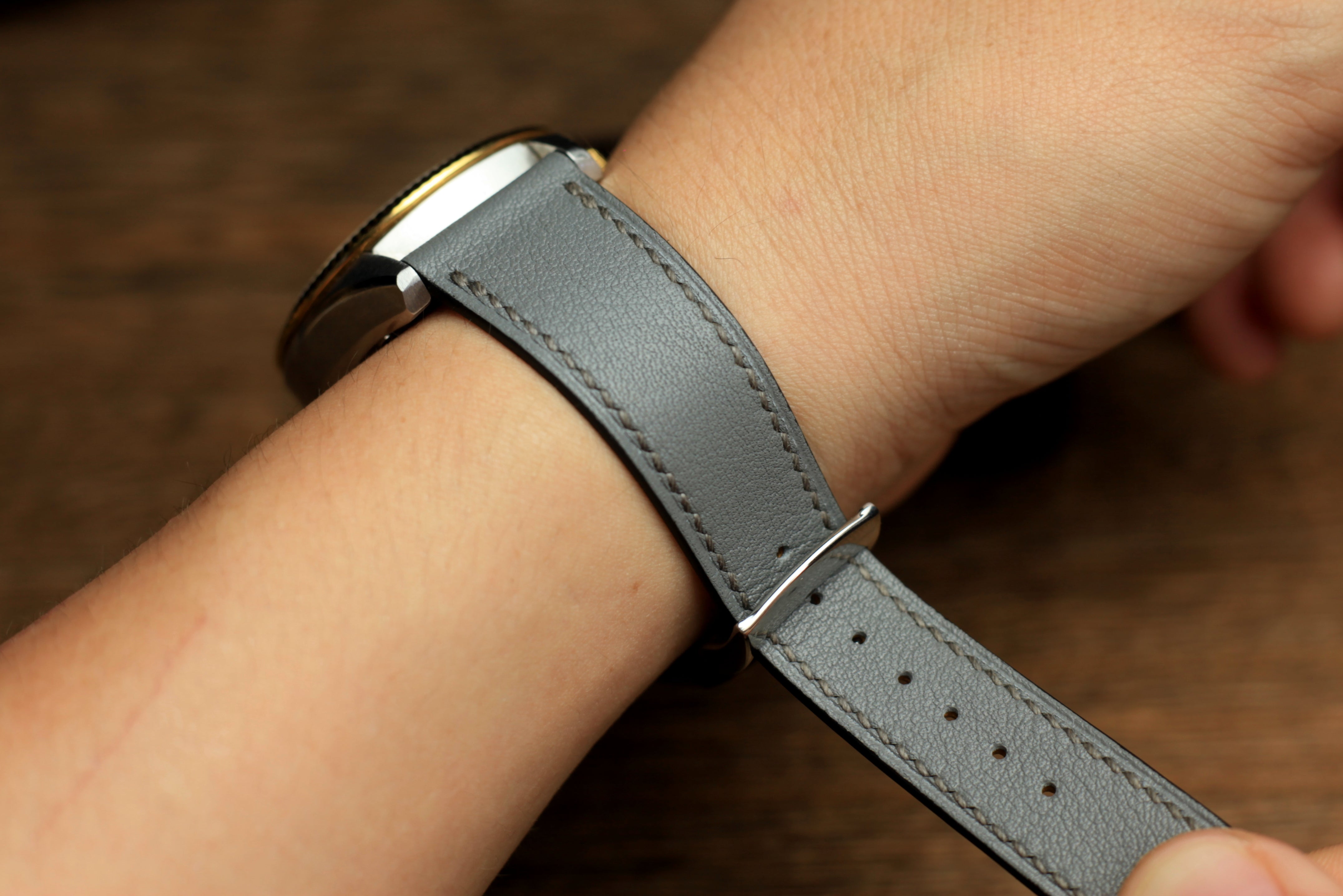 Swift Grey Leather Handmade Watch Strap, Quick Release Spring Bar