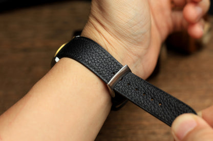 Togo Black Leather Quick Release Watch Strap