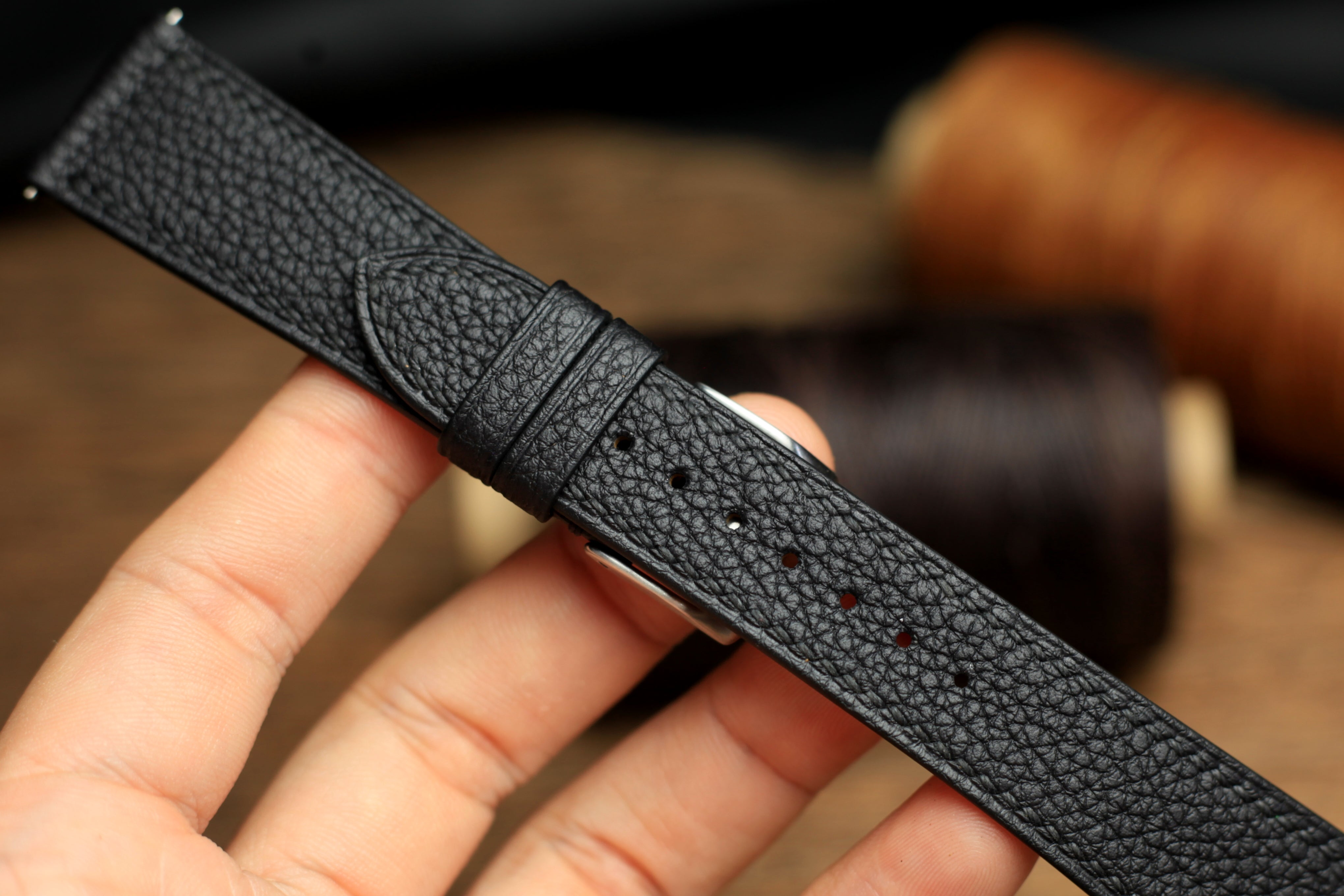 Togo Black Leather Quick Release Watch Strap