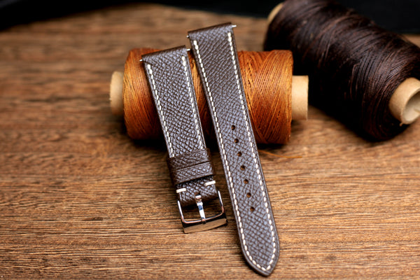 LEATHER WATCH STRAP, DARK BROWN EPSOM LEATHER WATCH BAND.