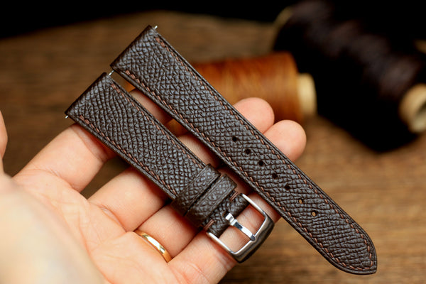 LEATHER WATCH STRAP, DARK BROWN EPSOM LEATHER WATCH BAND.