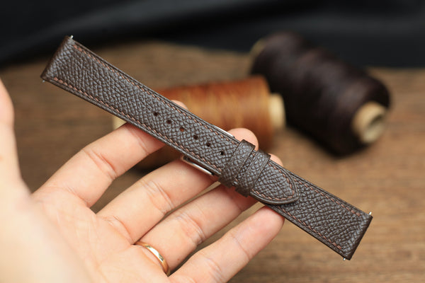 LEATHER WATCH STRAP, DARK BROWN EPSOM LEATHER WATCH BAND.