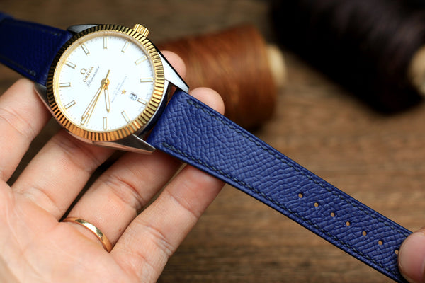 LEATHER WATCH STRAP, BLUE EPSOM LEATHER HANDMADE BAND.