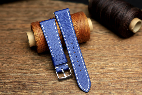 LEATHER WATCH STRAP, BLUE EPSOM LEATHER HANDMADE BAND.