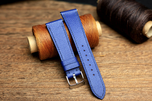 LEATHER WATCH STRAP, BLUE EPSOM LEATHER HANDMADE BAND.