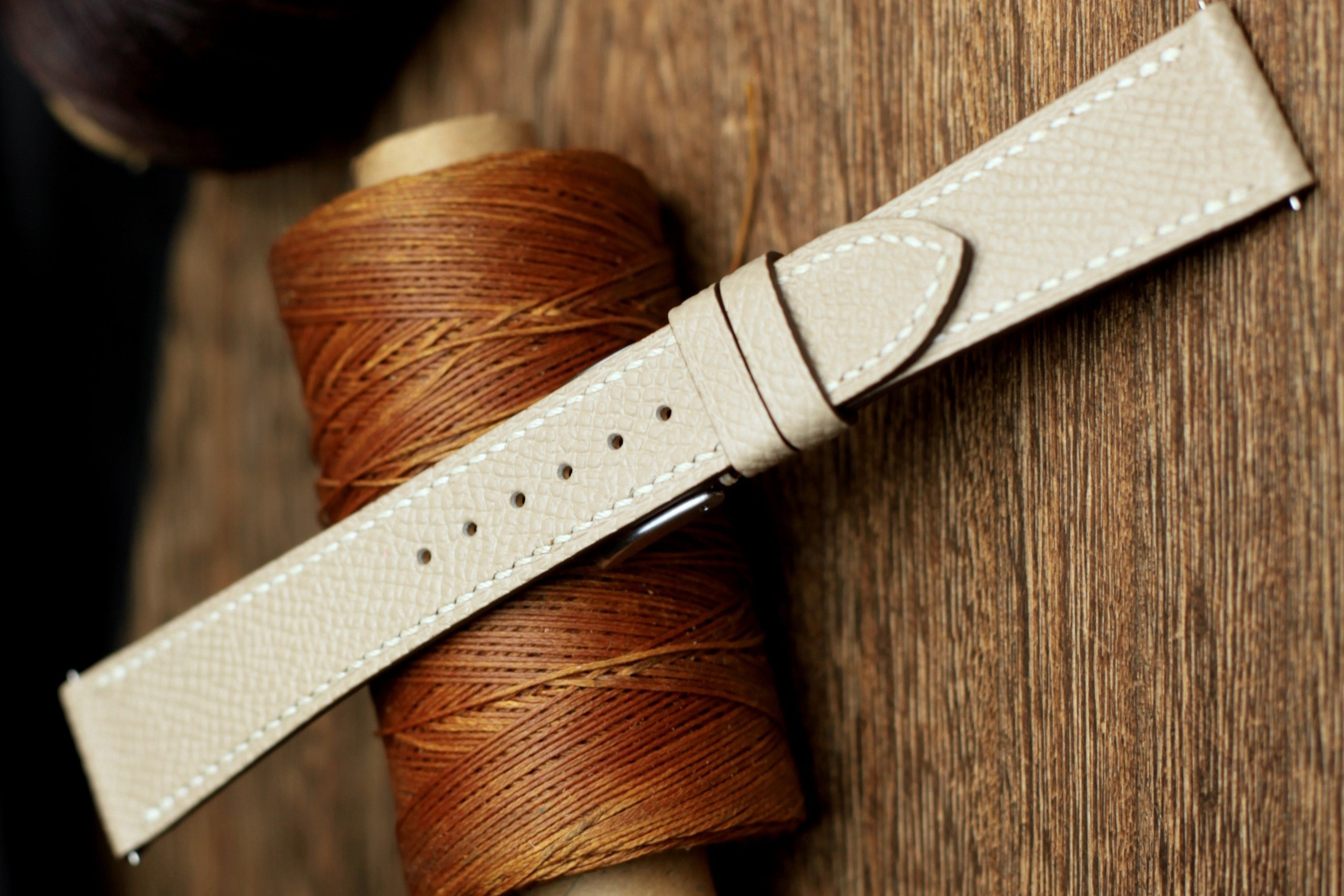 Khaki Epsom Leather Handmade Watch Strap