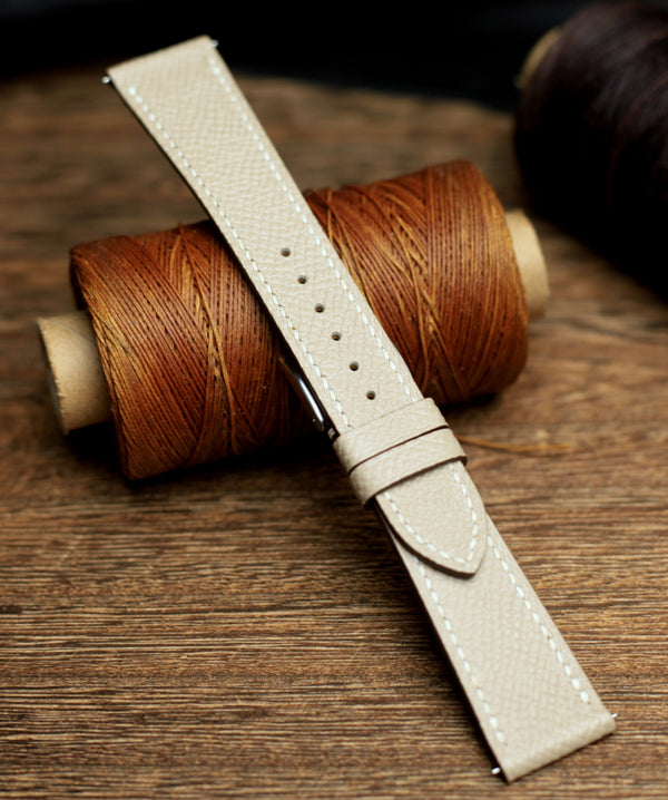 LEATHER WATCH STRAP, KHAKI EPSOM LEATHER HANDMADE BAND.