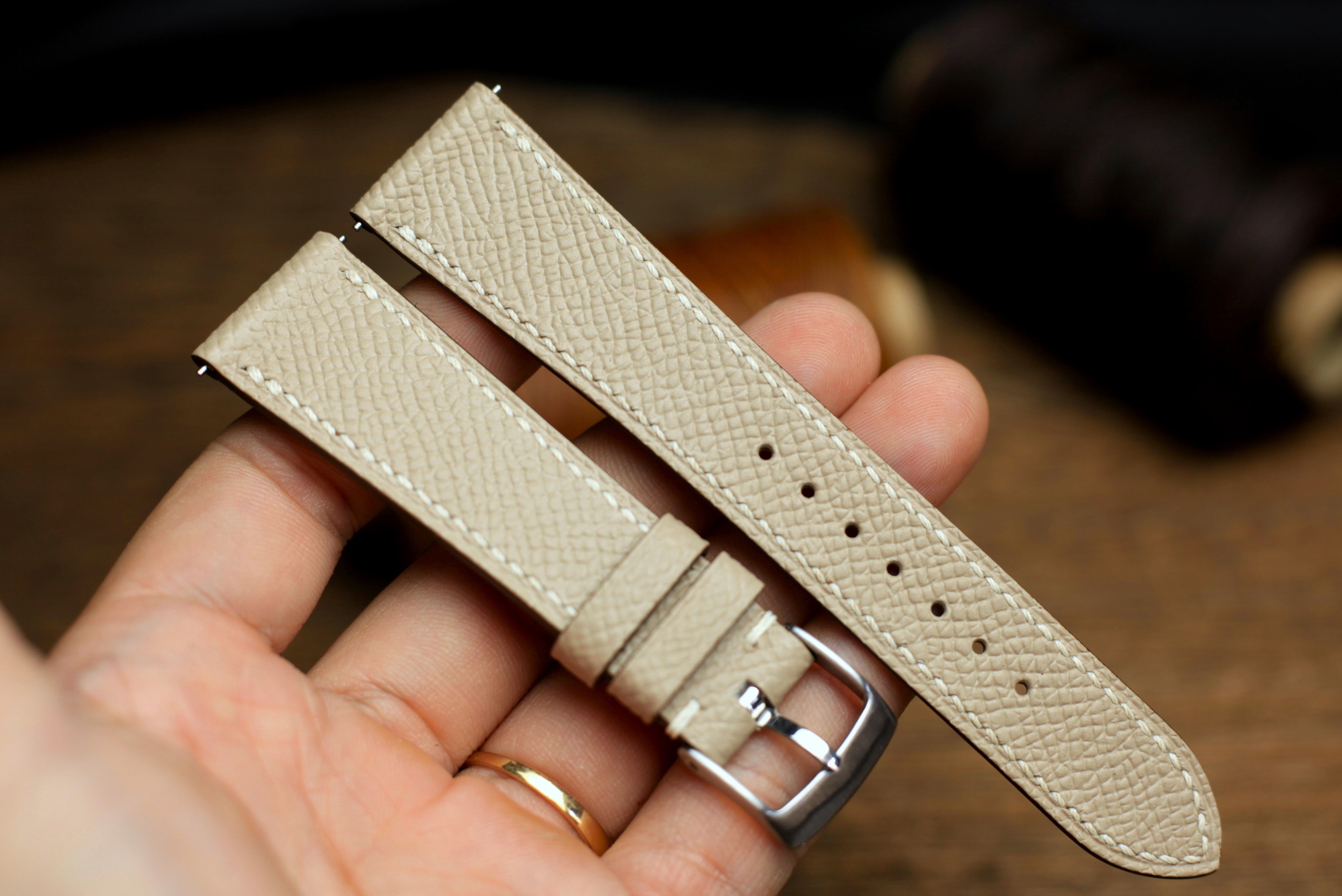 Khaki Epsom Leather Handmade Watch Strap
