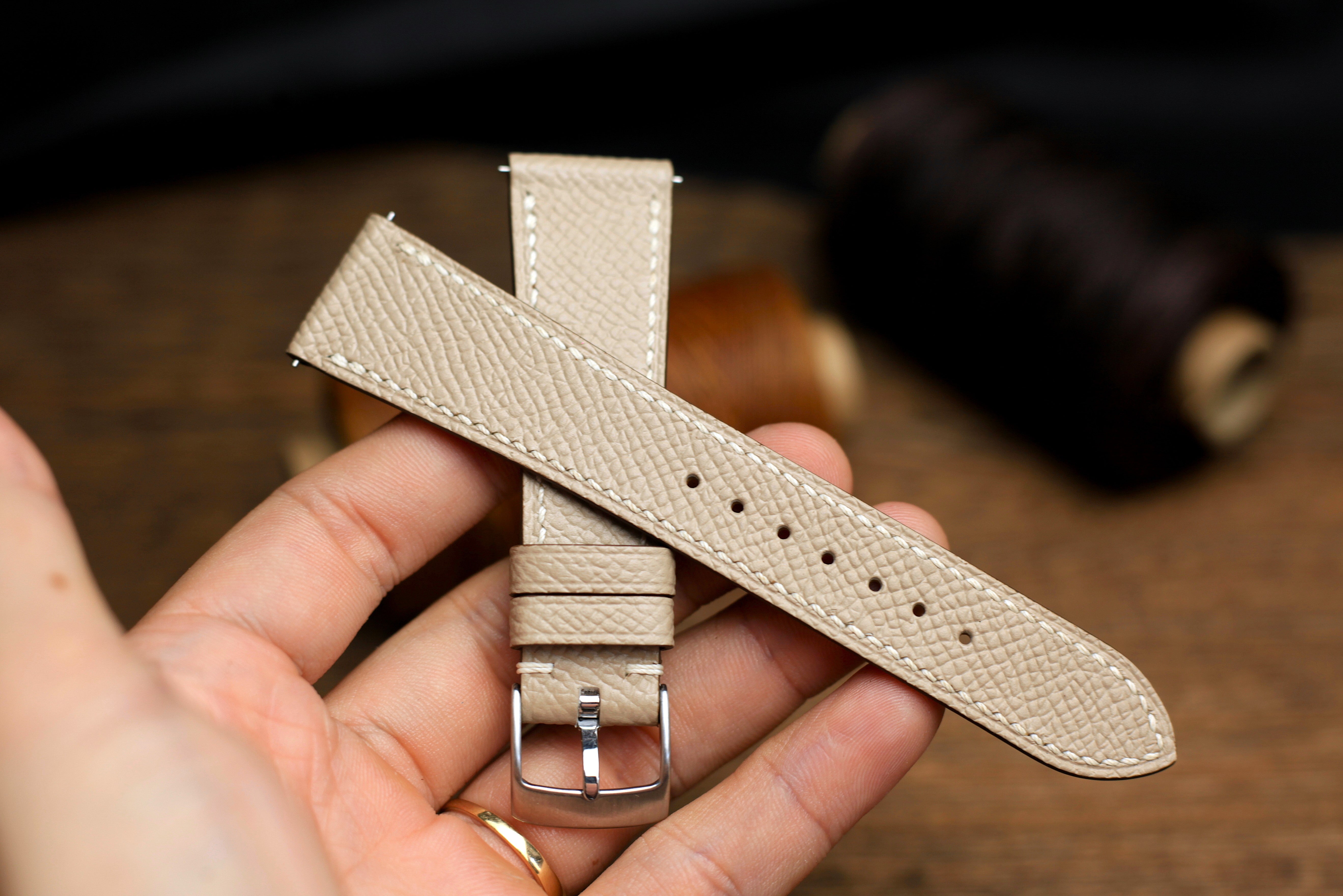 Khaki Epsom Leather Handmade Watch Strap