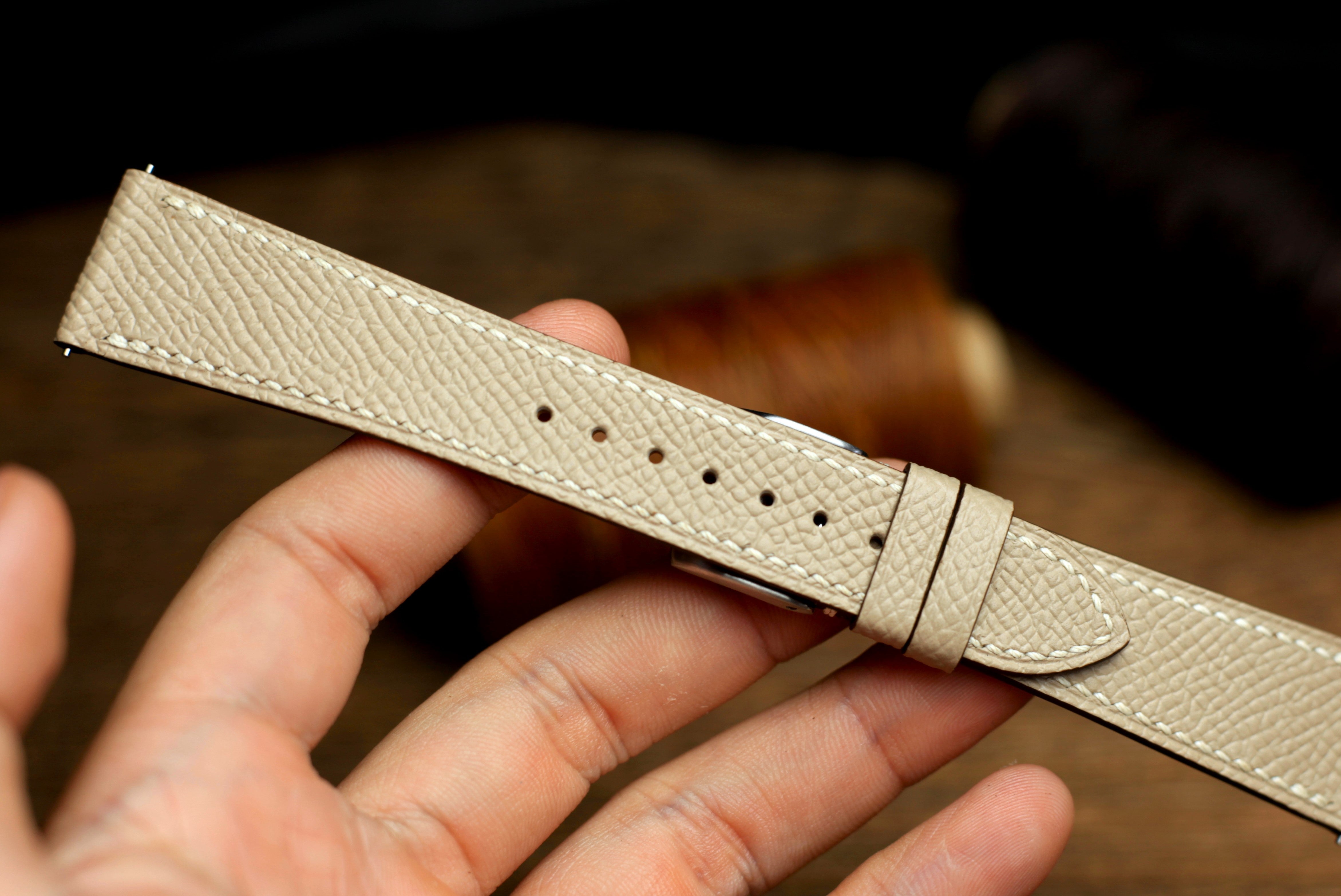 Khaki Epsom Leather Handmade Watch Strap