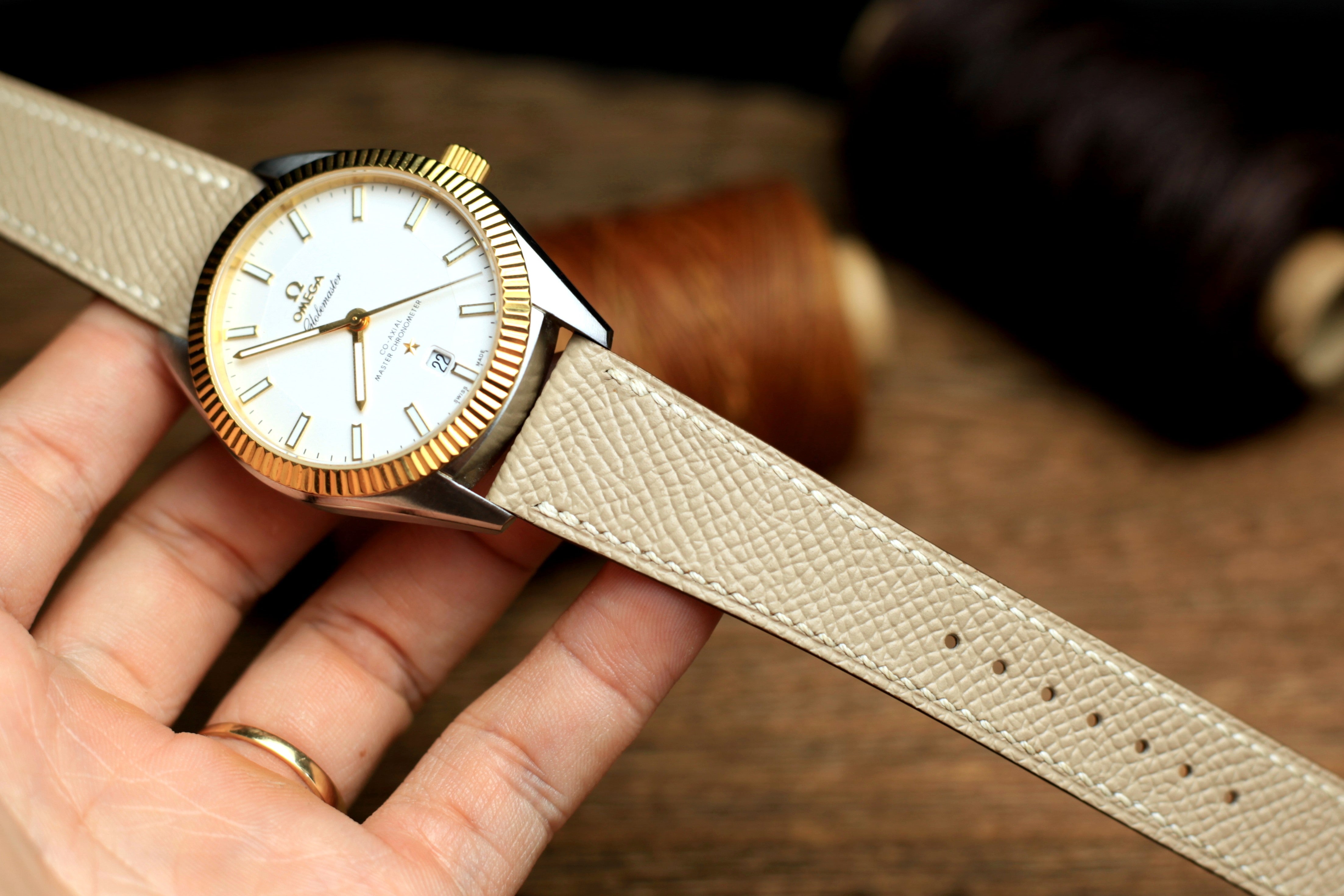 Khaki Epsom Leather Handmade Watch Strap