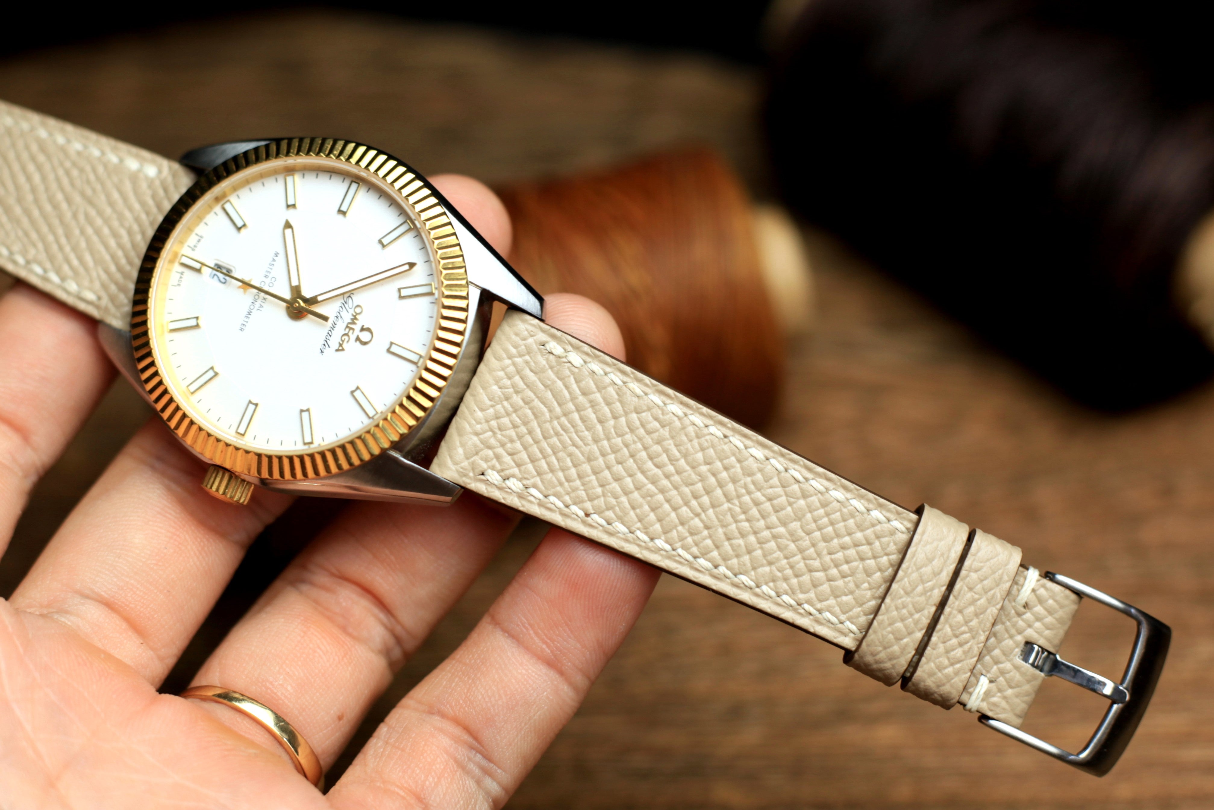 Khaki Epsom Leather Handmade Watch Strap