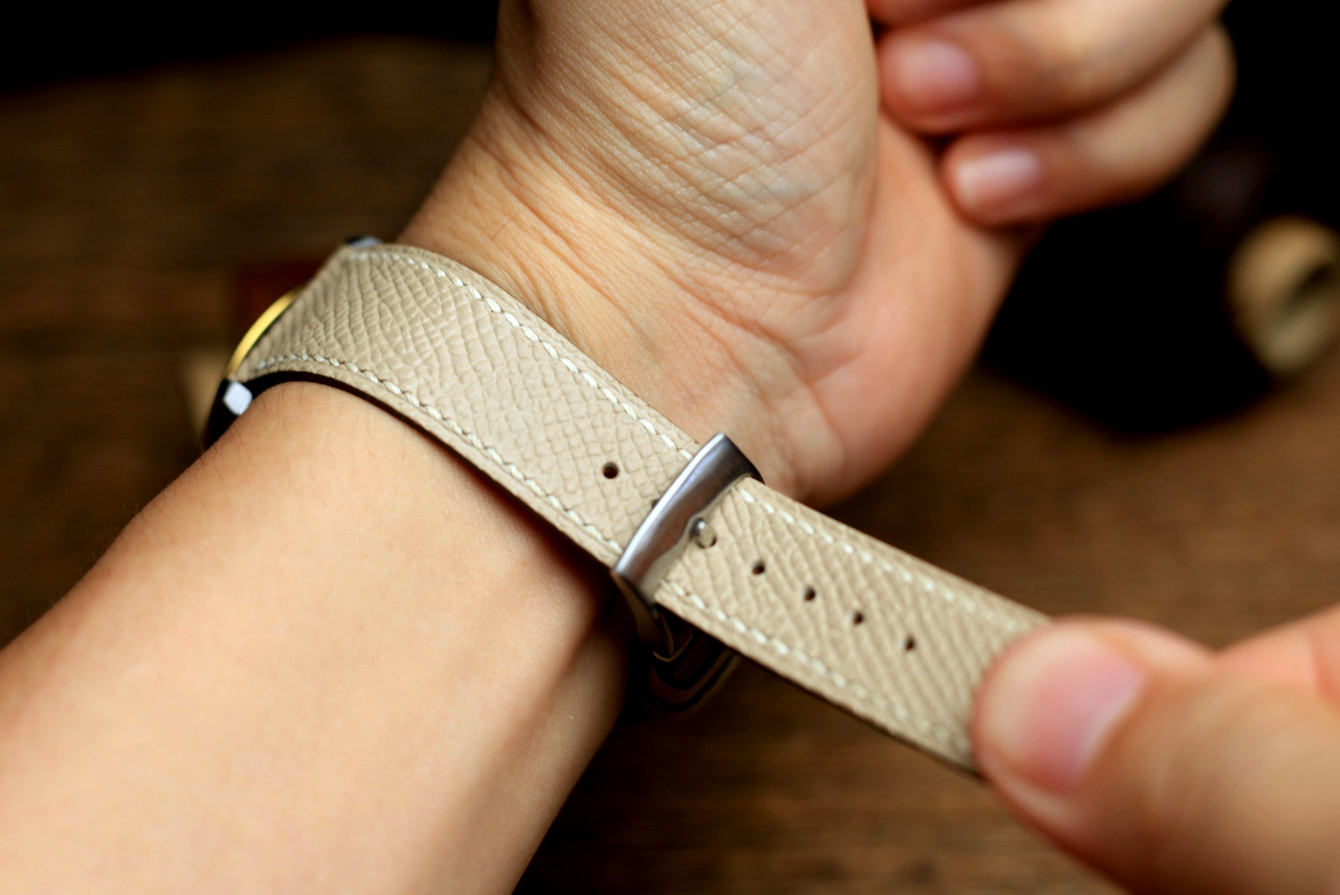 Khaki Epsom Leather Handmade Watch Strap