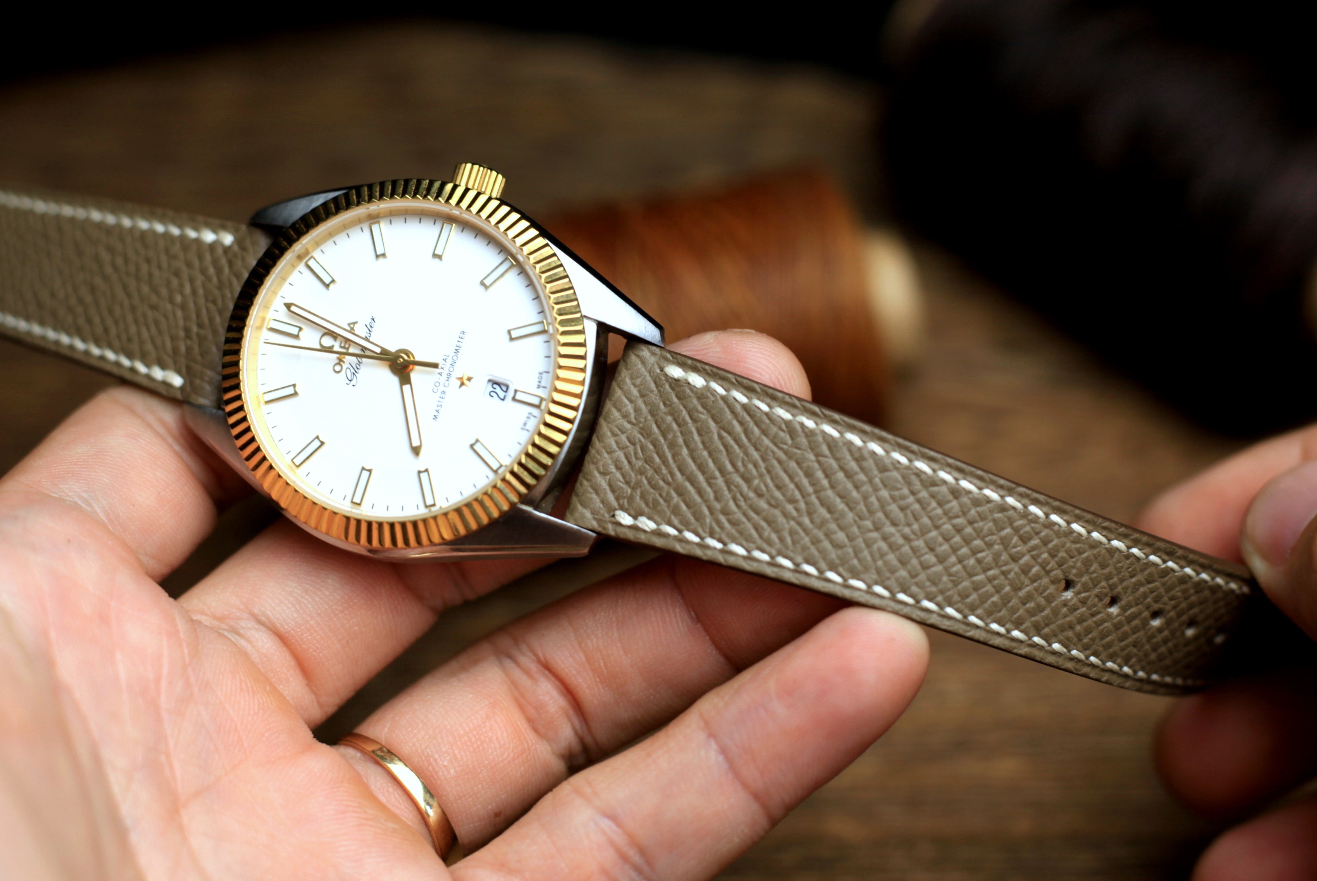 Etoupe Epsom Leather Handmade Watch Strap
