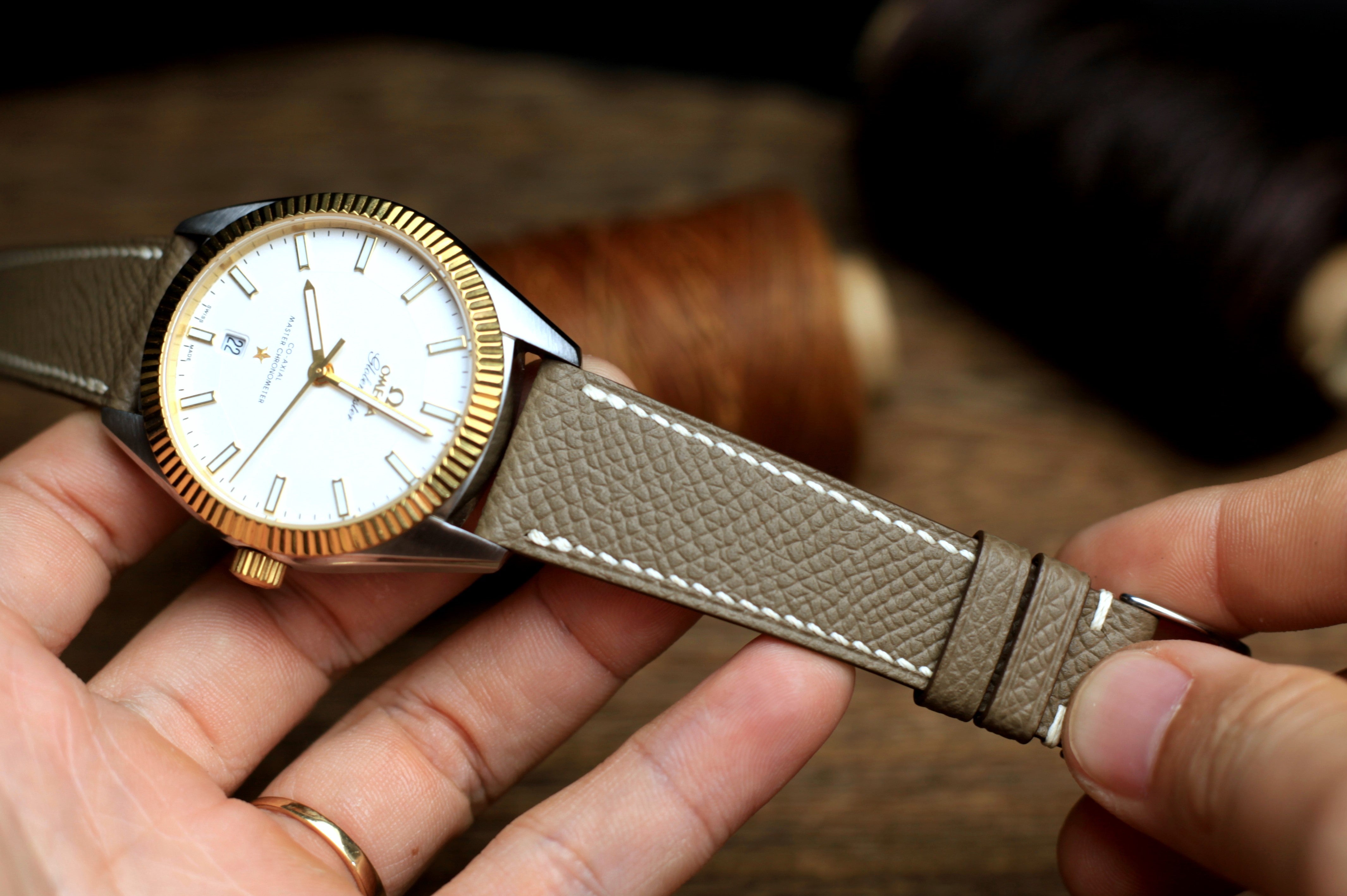 Etoupe Epsom Leather Handmade Watch Strap