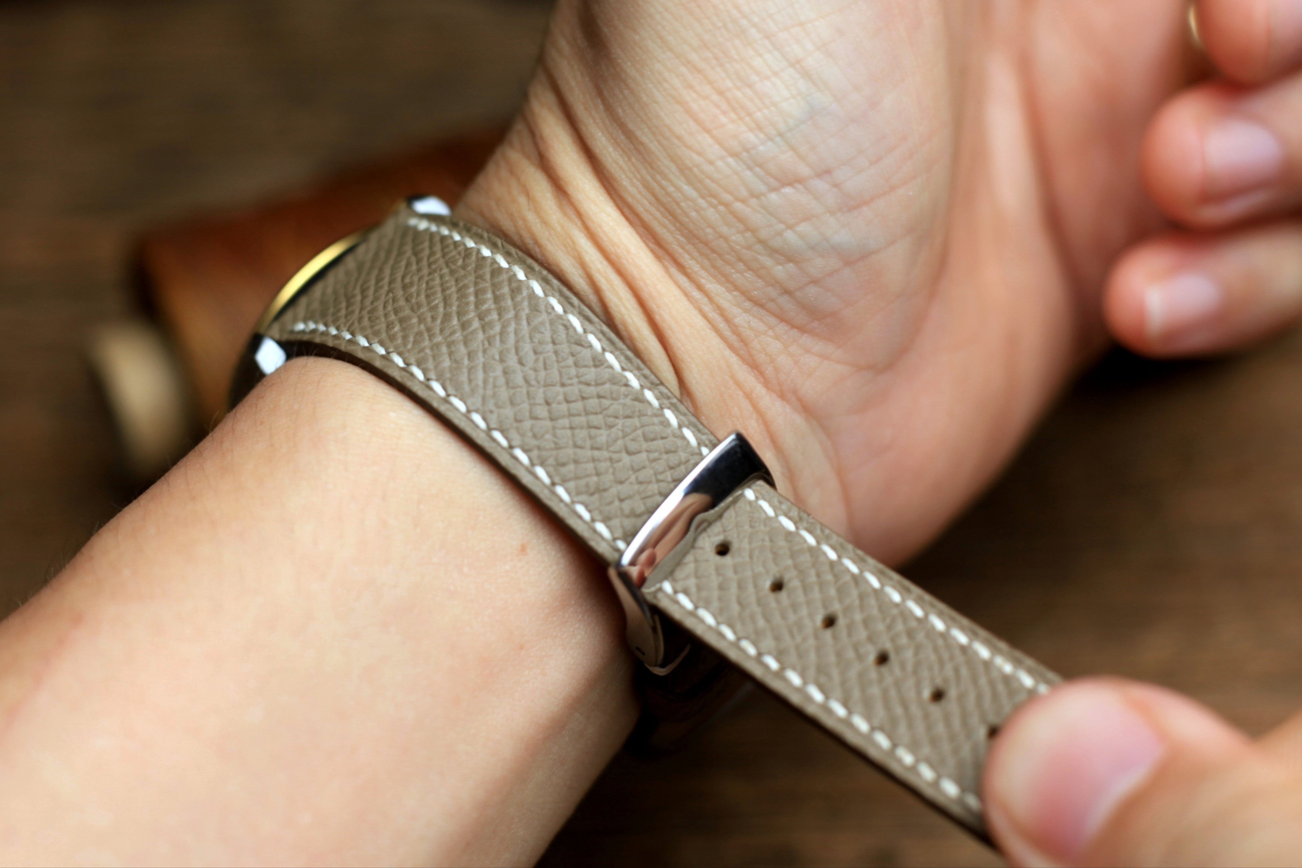 Etoupe Epsom Leather Handmade Watch Strap