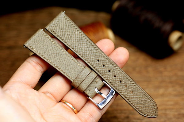 LEATHER WATCH STRAP, ETOUPE EPSOM LEATHER HANDMADE BAND.