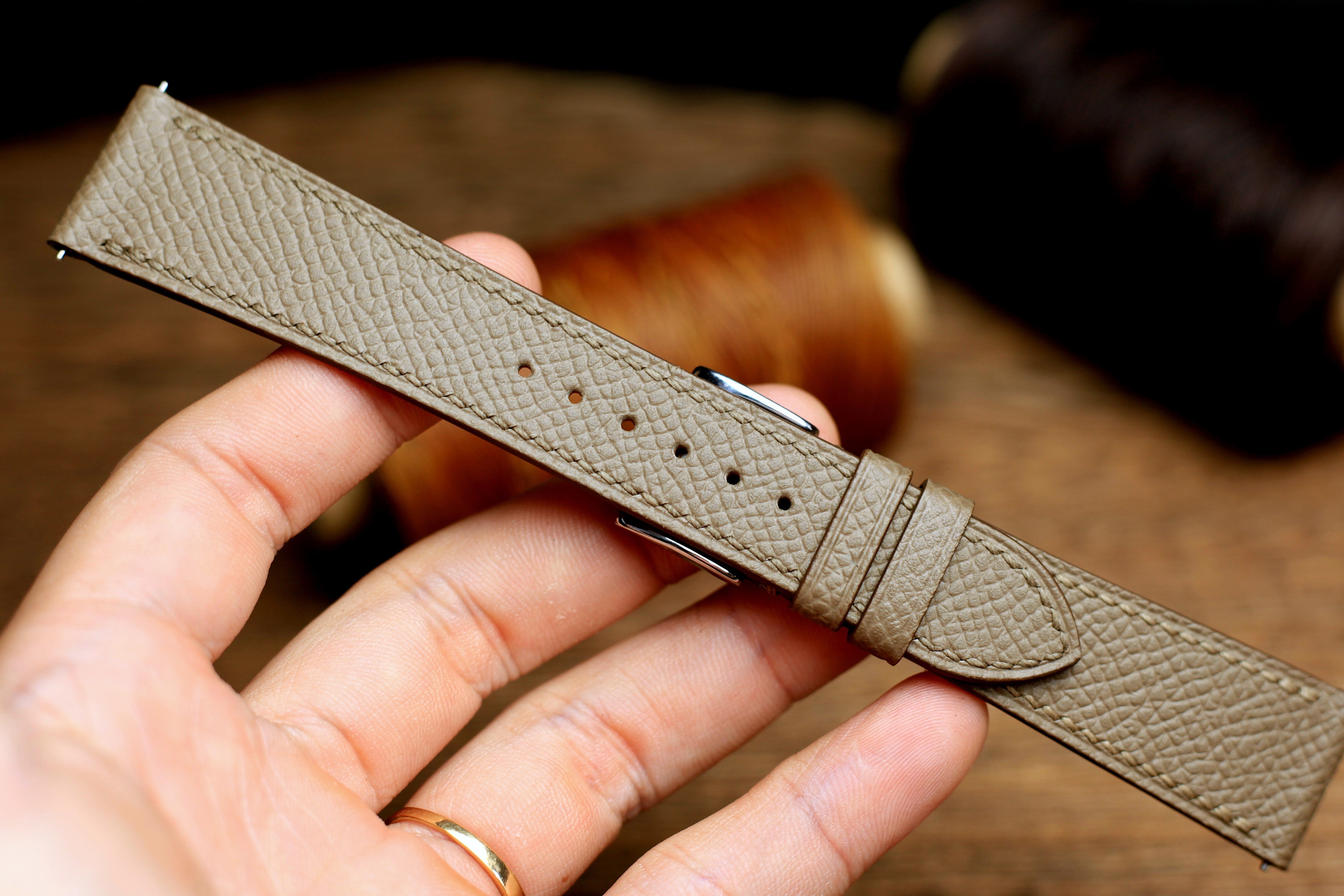 Etoupe Epsom Leather Handmade Watch Strap