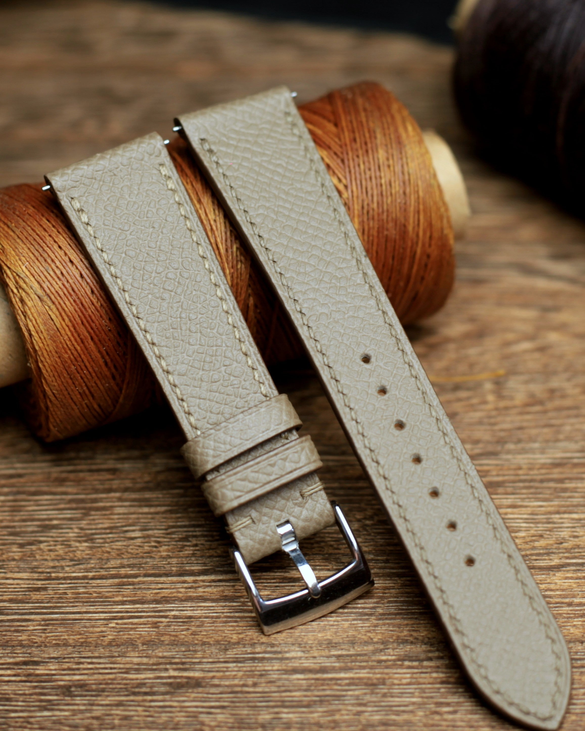 Etoupe Epsom Leather Handmade Watch Strap