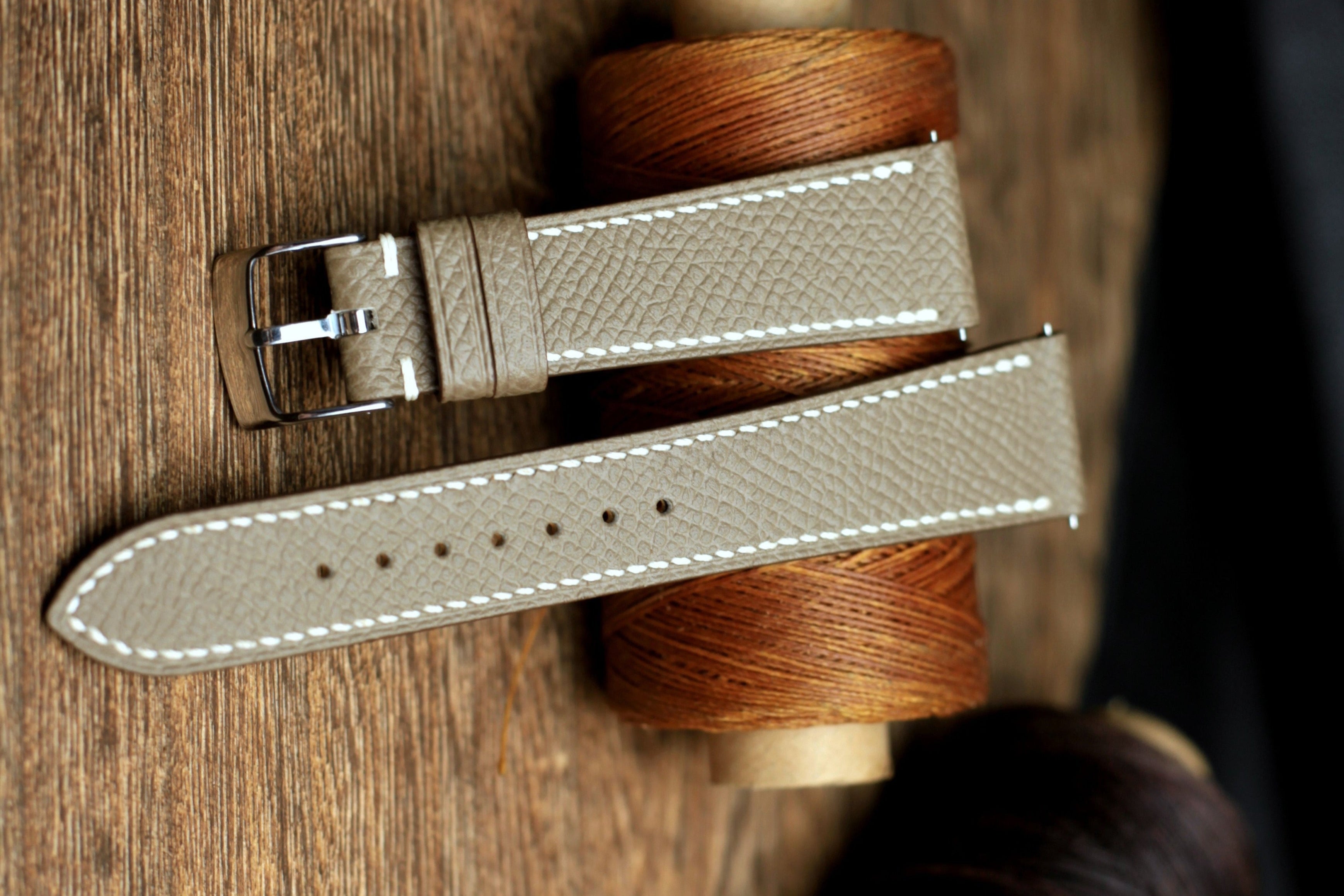 Etoupe Epsom Leather Handmade Watch Strap