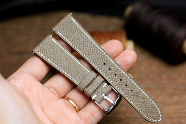 LEATHER WATCH STRAP, ETOUPE EPSOM LEATHER HANDMADE WATCH BAND.