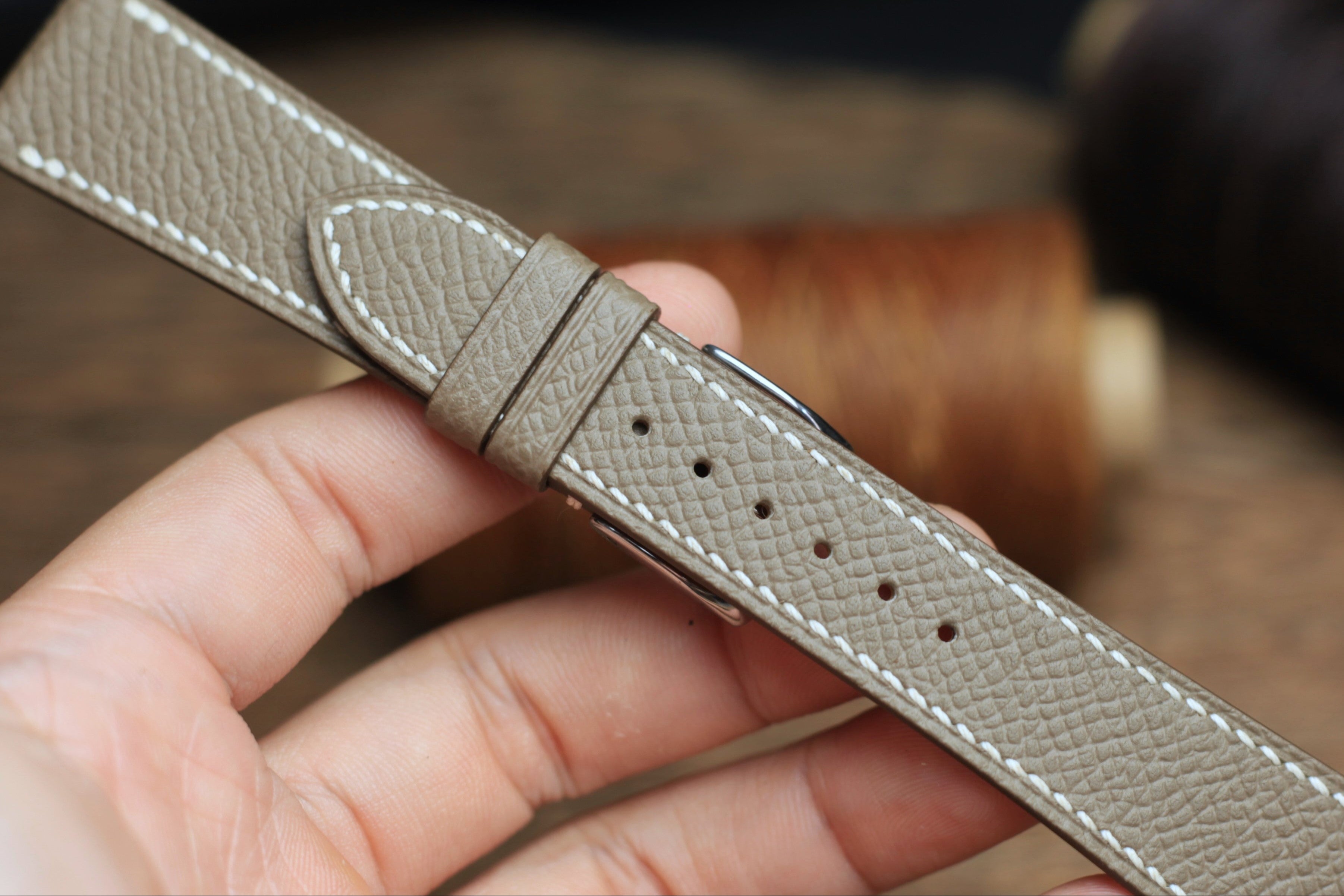 Etoupe Epsom Leather Handmade Watch Strap