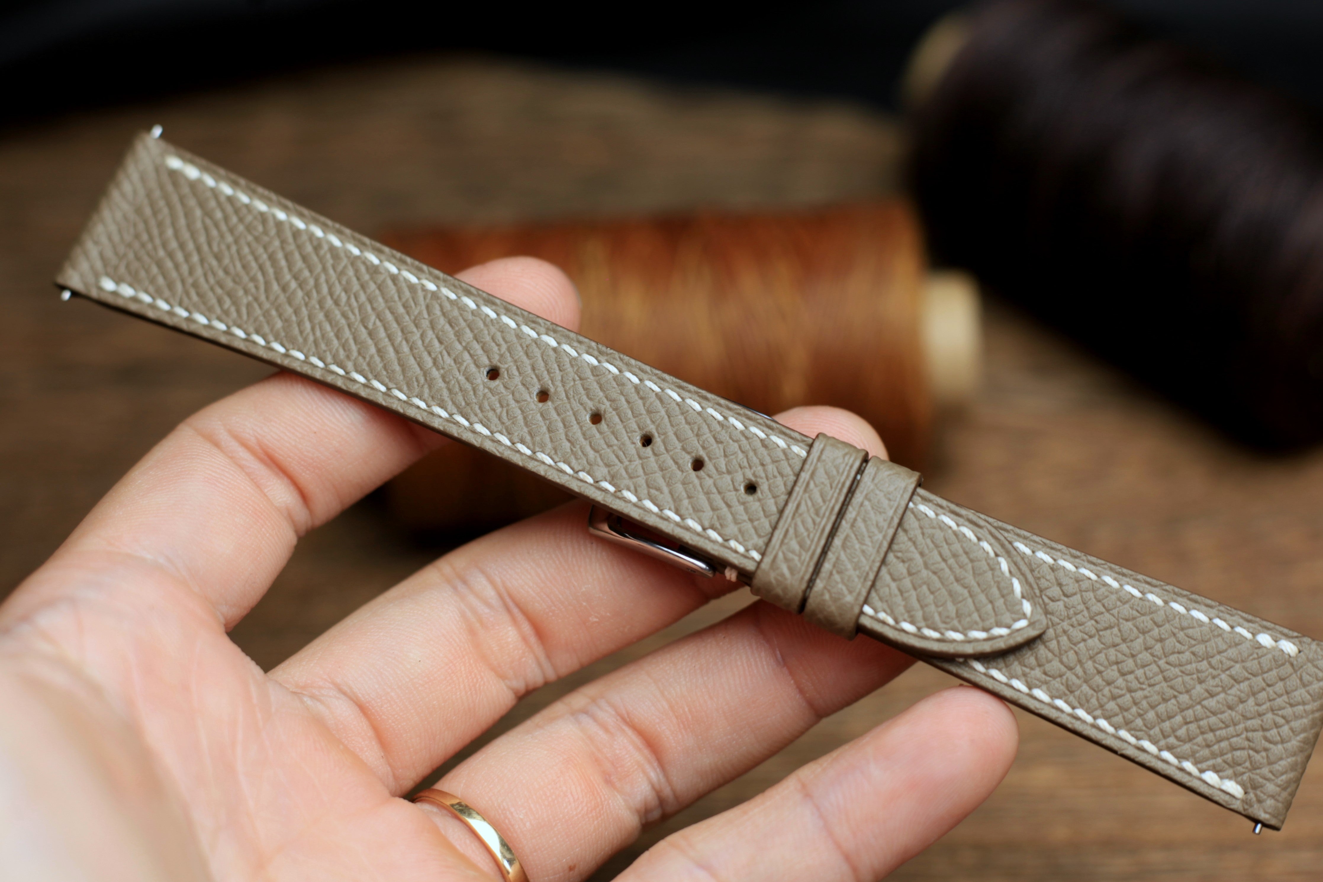 Etoupe Epsom Leather Handmade Watch Strap