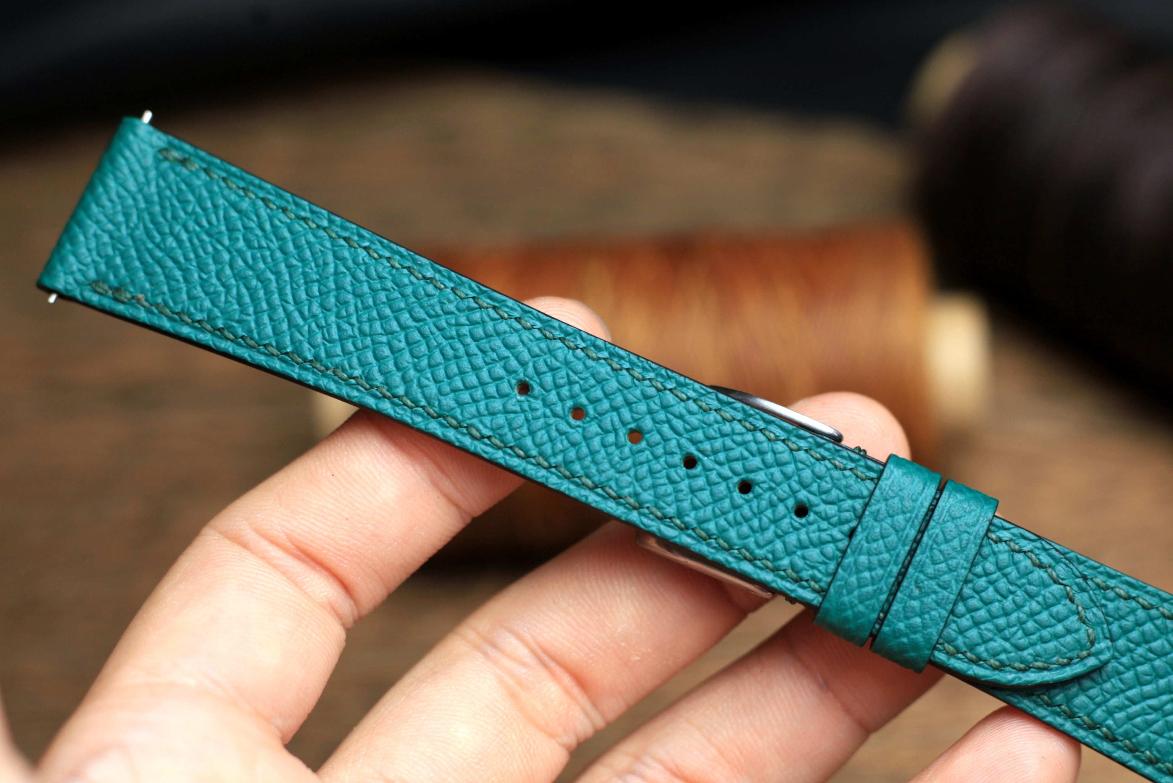 Jade Blue Epsom Leather Handmade Watch Strap