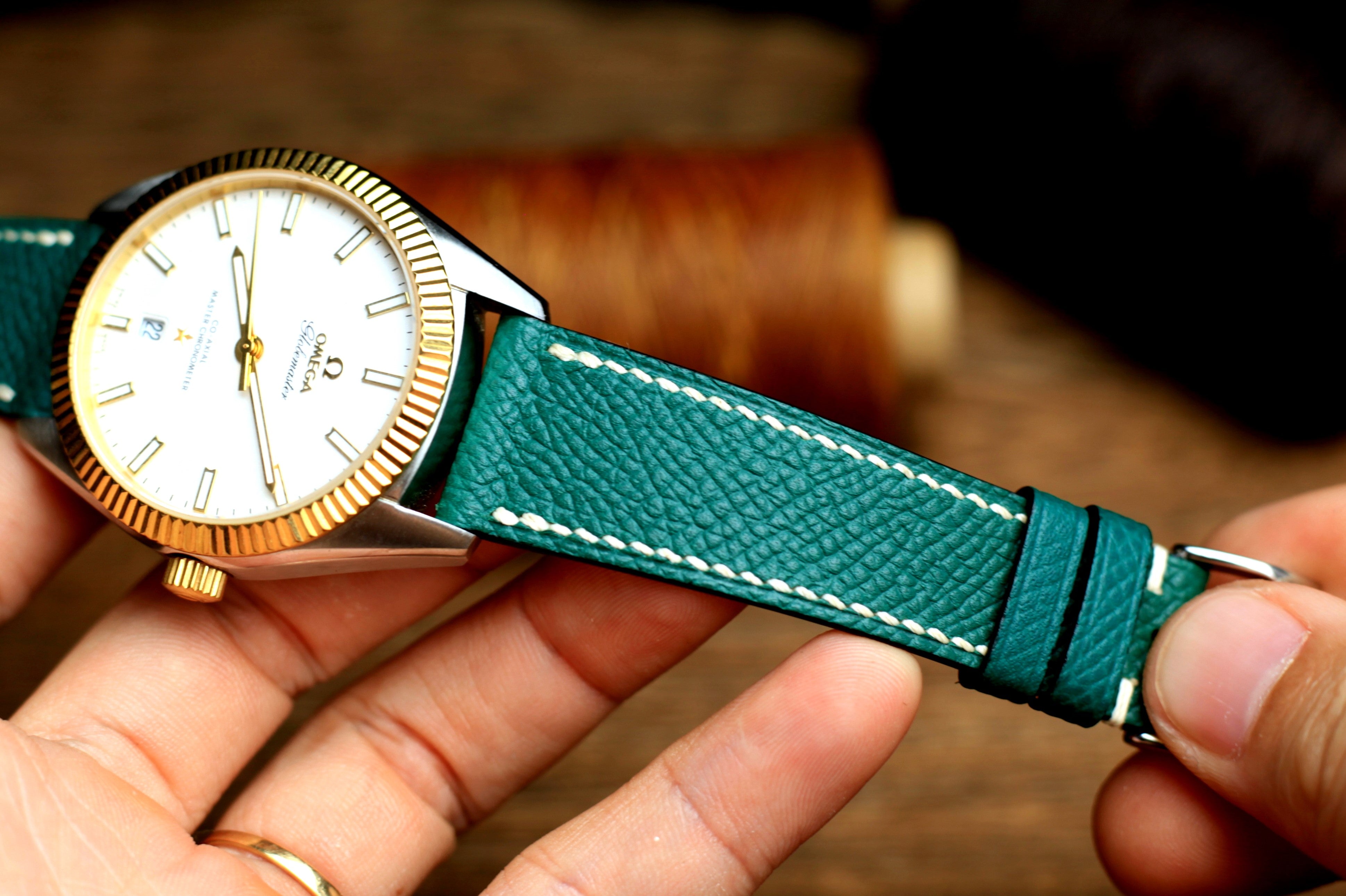 Jade Blue Epsom Leather Handmade Watch Strap