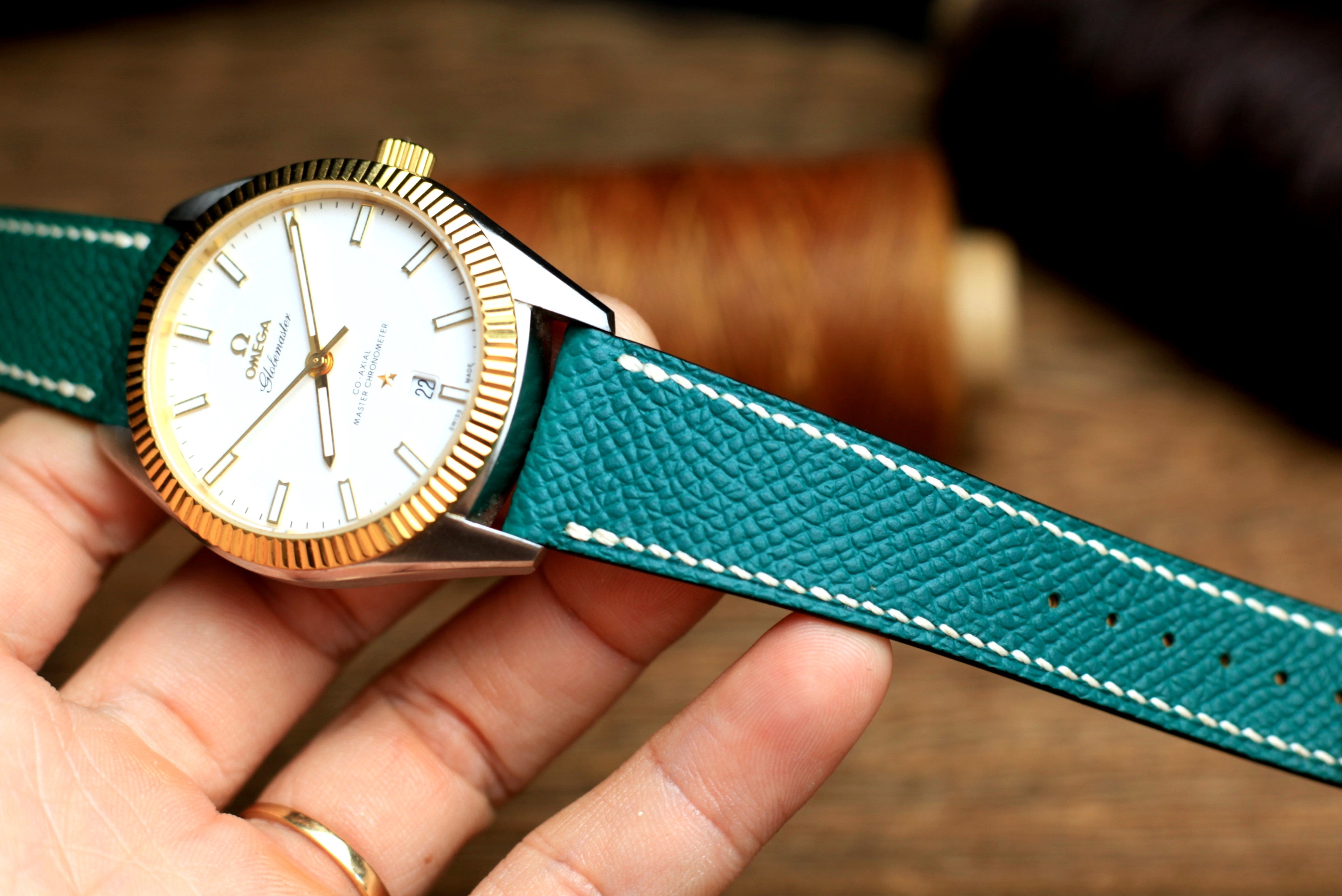 Jade Blue Epsom Leather Handmade Watch Strap