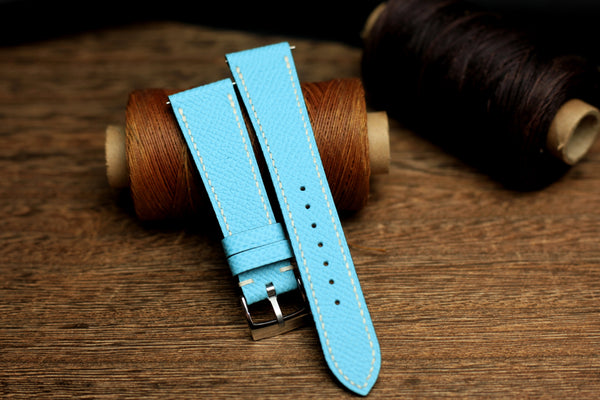 LEATHER WATCH STRAP, BABY BLUE EPSOM LEATHER WATCH BAND.