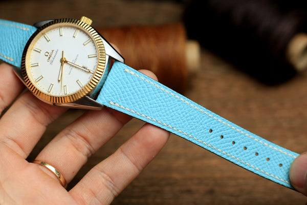 LEATHER WATCH STRAP, BABY BLUE EPSOM LEATHER WATCH BAND.