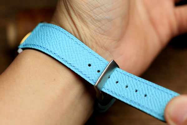 LEATHER WATCH STRAP, BABY BLUE EPSOM LEATHER WATCH BAND.