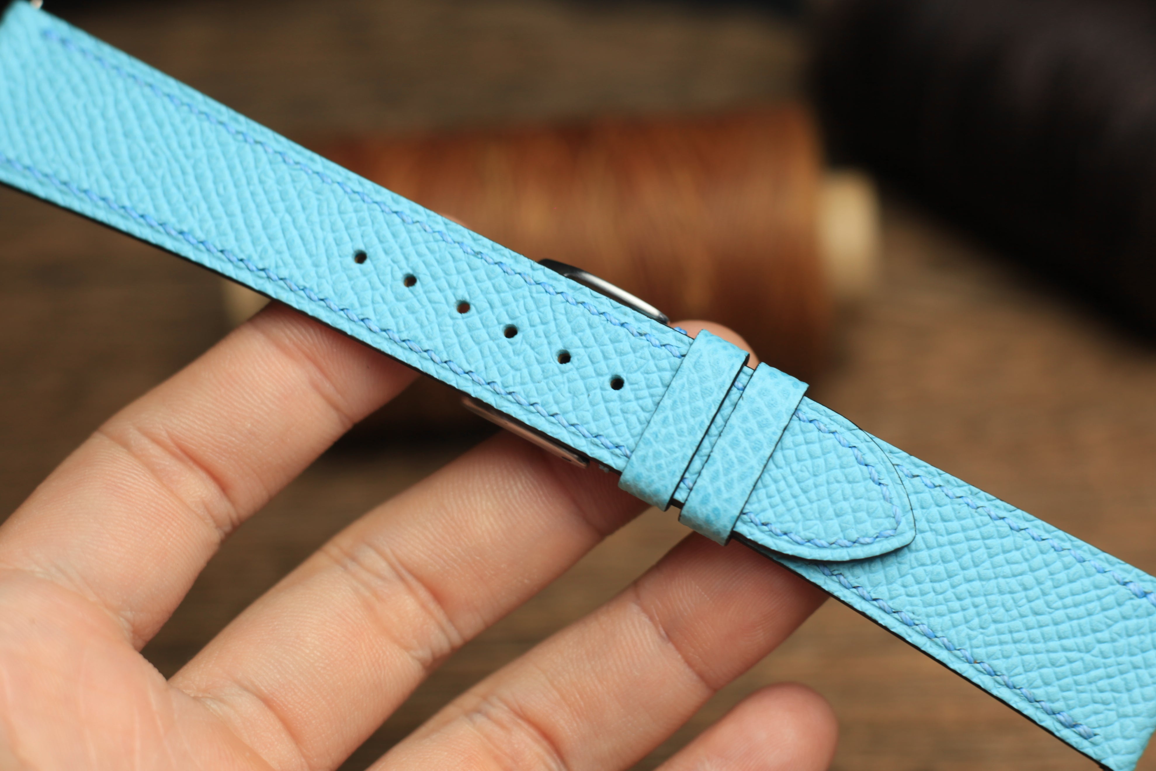 LEATHER WATCH STRAP, BABY BLUE EPSOM LEATHER WATCH BAND.